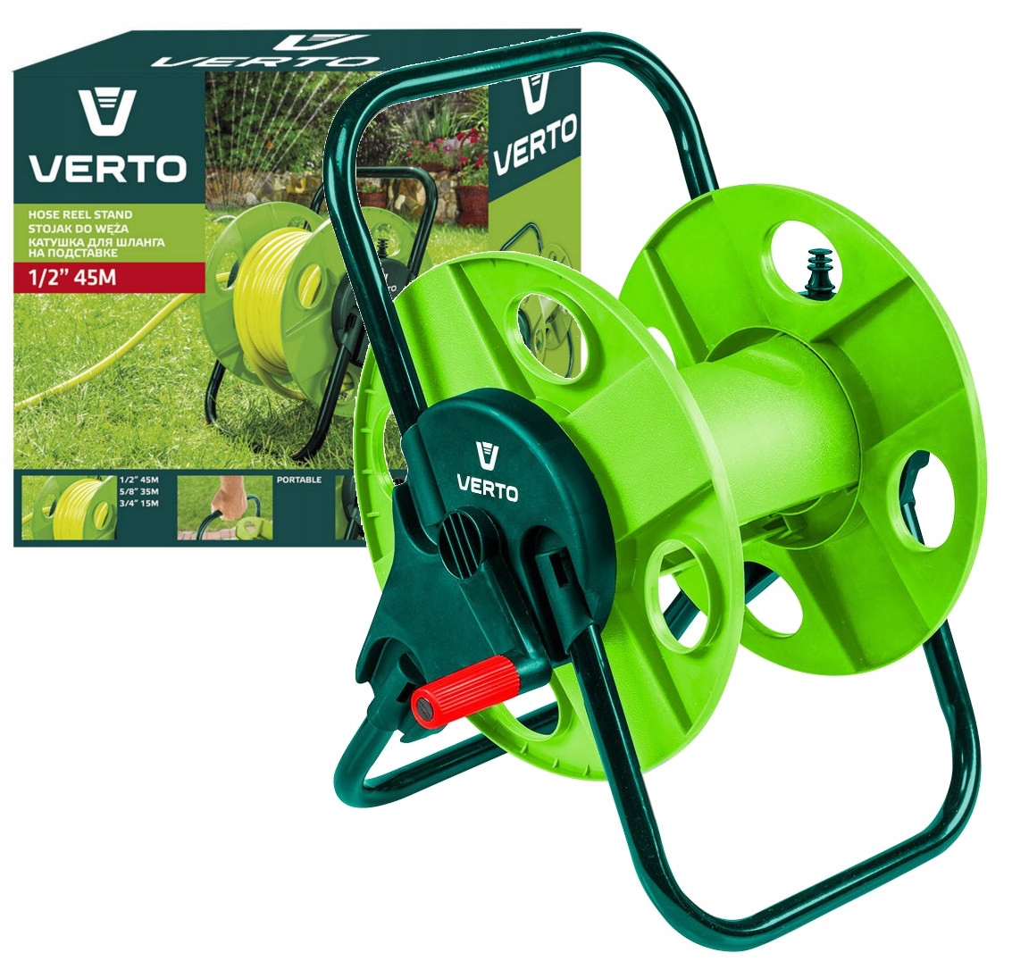 VERTO STOJAK NA WĄŻ OGRODOWY WÓZEK BĘBEN ZWIJACZ DO 45m 1/2" DO PODLEWANIA