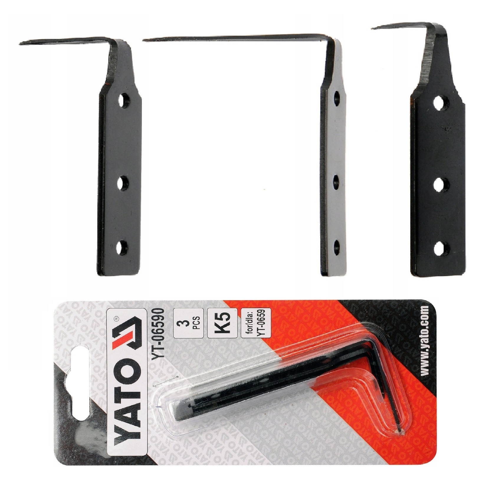 OSTRZA WYMIENNE DO NOŻA YT0659 K5 UTWARDZANE 3SZT TWARDOŚĆ 46-50HRC YT06590
