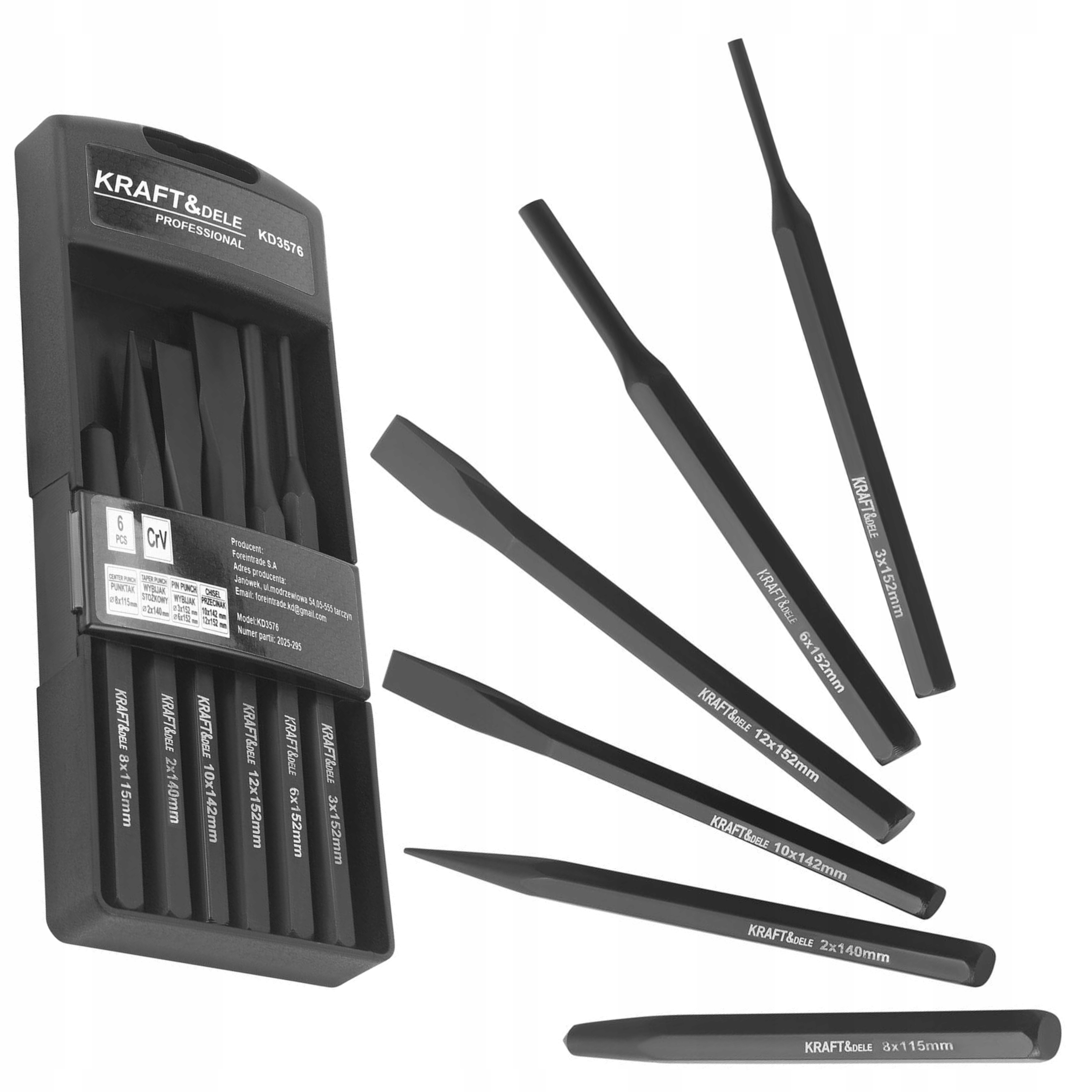ZESTAW KOMPLET WYBIJAKÓW I PUNTAKÓW 6 ELEMENTÓW KRAFT&DELE KD3576