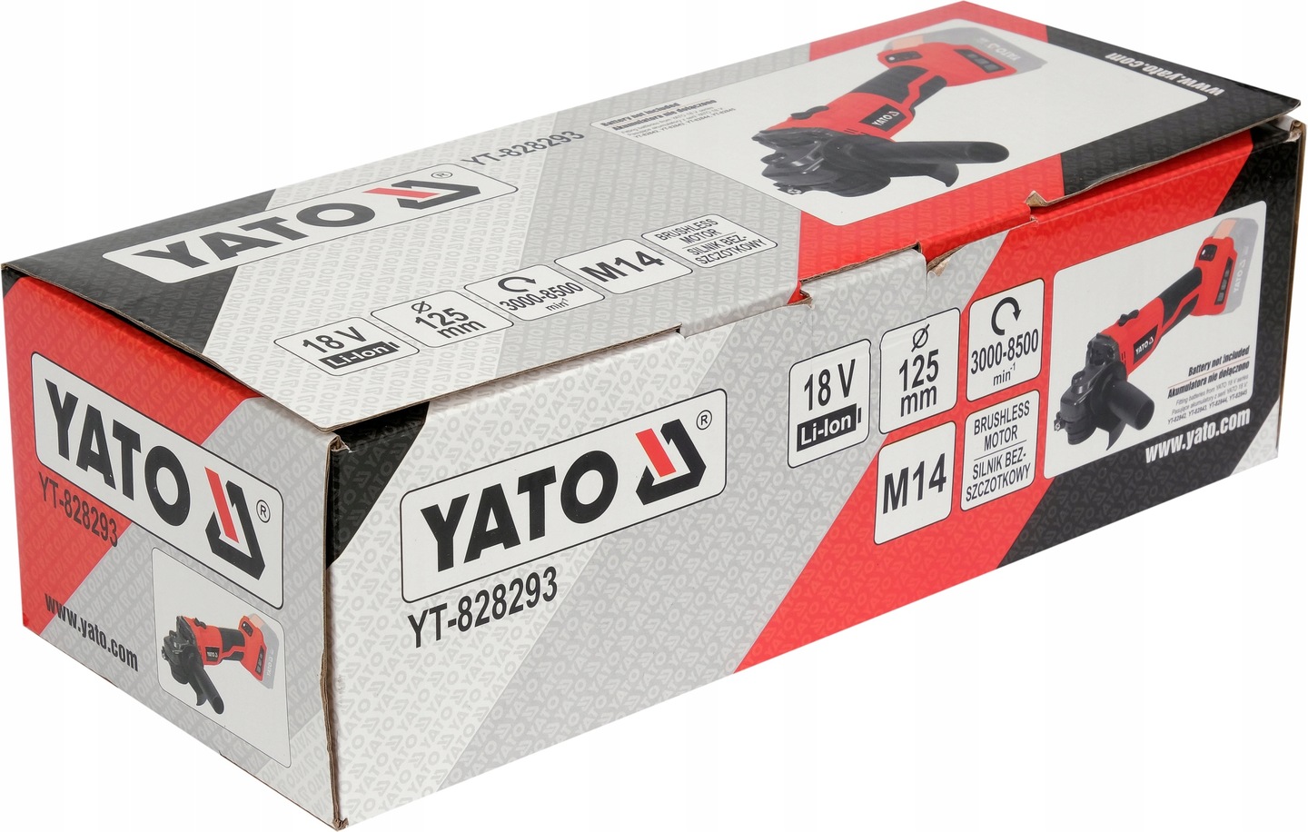 YATO SZLIFIERKA KĄTOWA 18V BEZSZCZOTKOWA REGULACJA OBROTÓW 125mm YT-828293