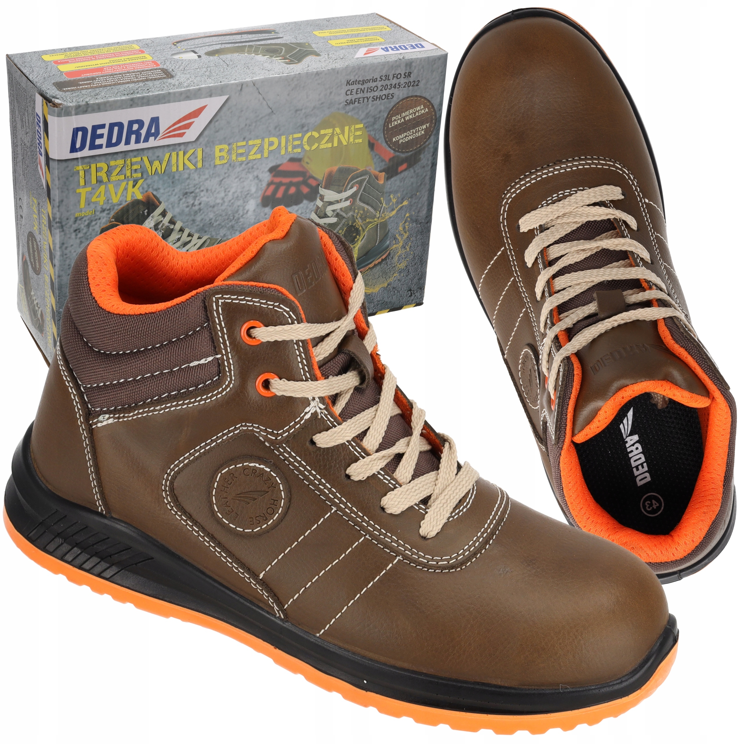 DEDRA PÓŁBUTY ROBOCZE BUTY BHP CRAZY HORSE PODNOSEK S3 SRC BH9P4VK ROZM 45