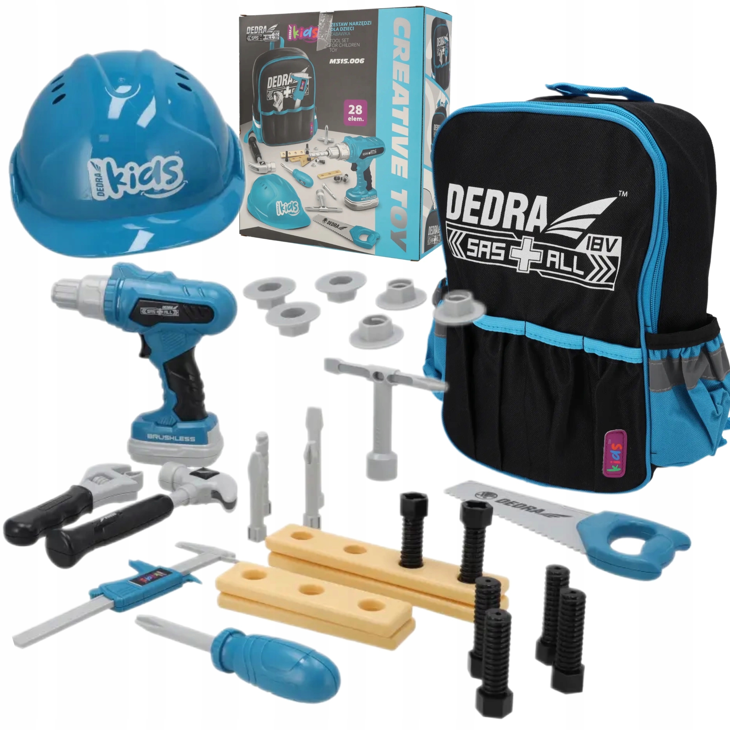 DEDRA ZESTAW ZABAWKOWY 28SZT WKRĘTARKA PLECAK NARZĘDZIA DLA DZIECI M315.006