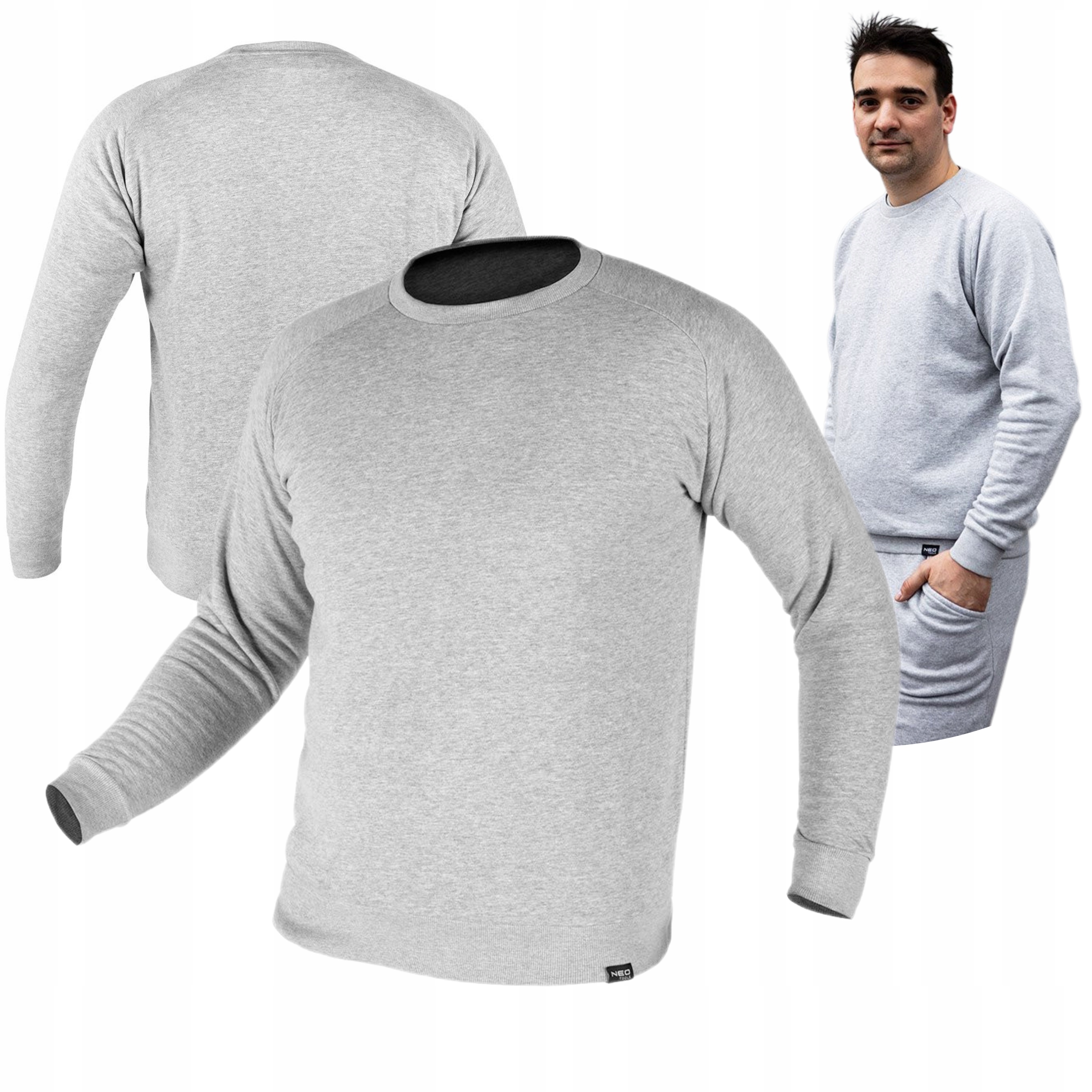 NEO BLUZA DRESOWA BAWEŁNIANA MĘSKA SERIA COMFORT, SZARY MELANŻ,ROZMIAR XXXL