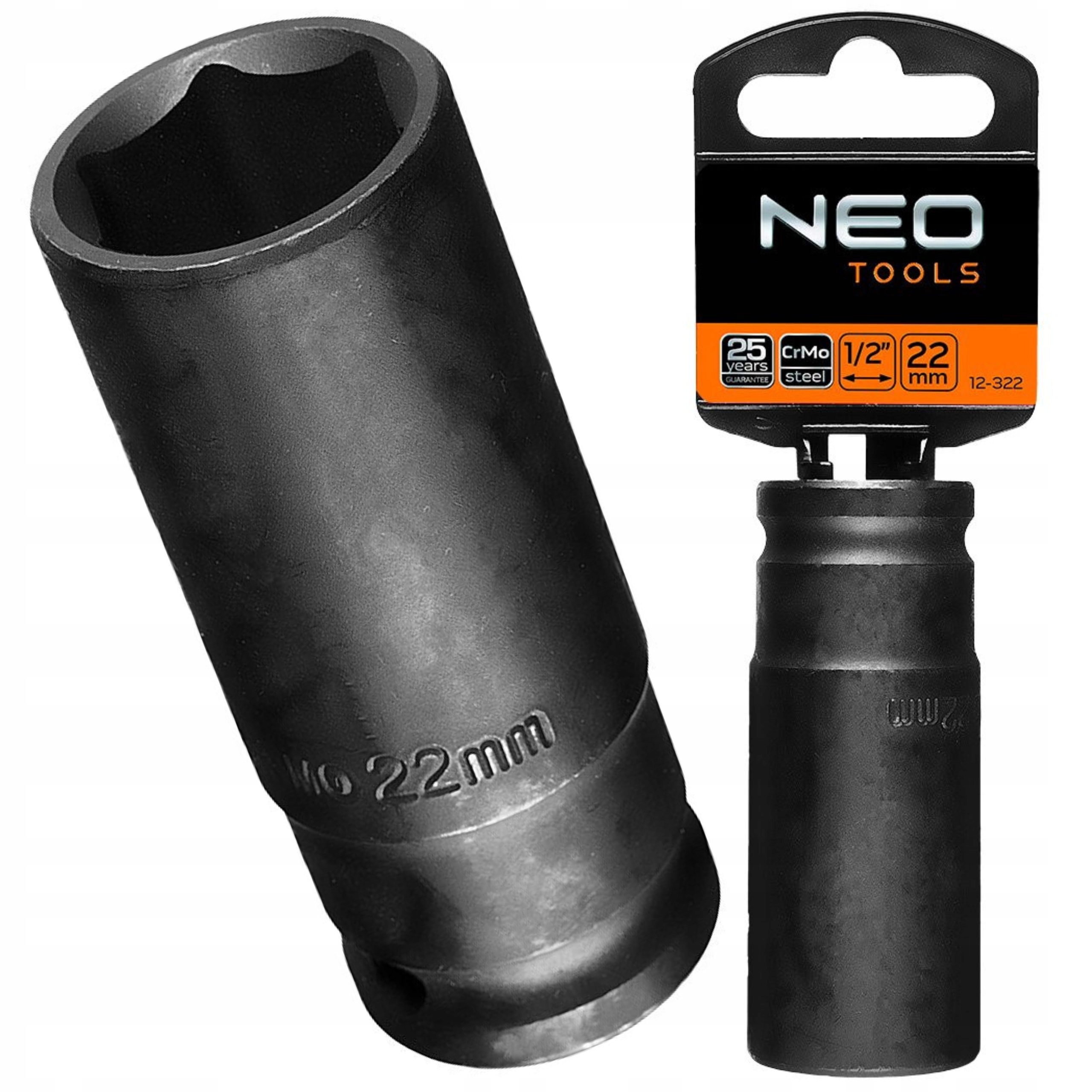 NEO NASADKA UDAROWA MASZYNOWA 1/2" DŁUGA 22MM 78MM GRUBA CR-MO 12-322