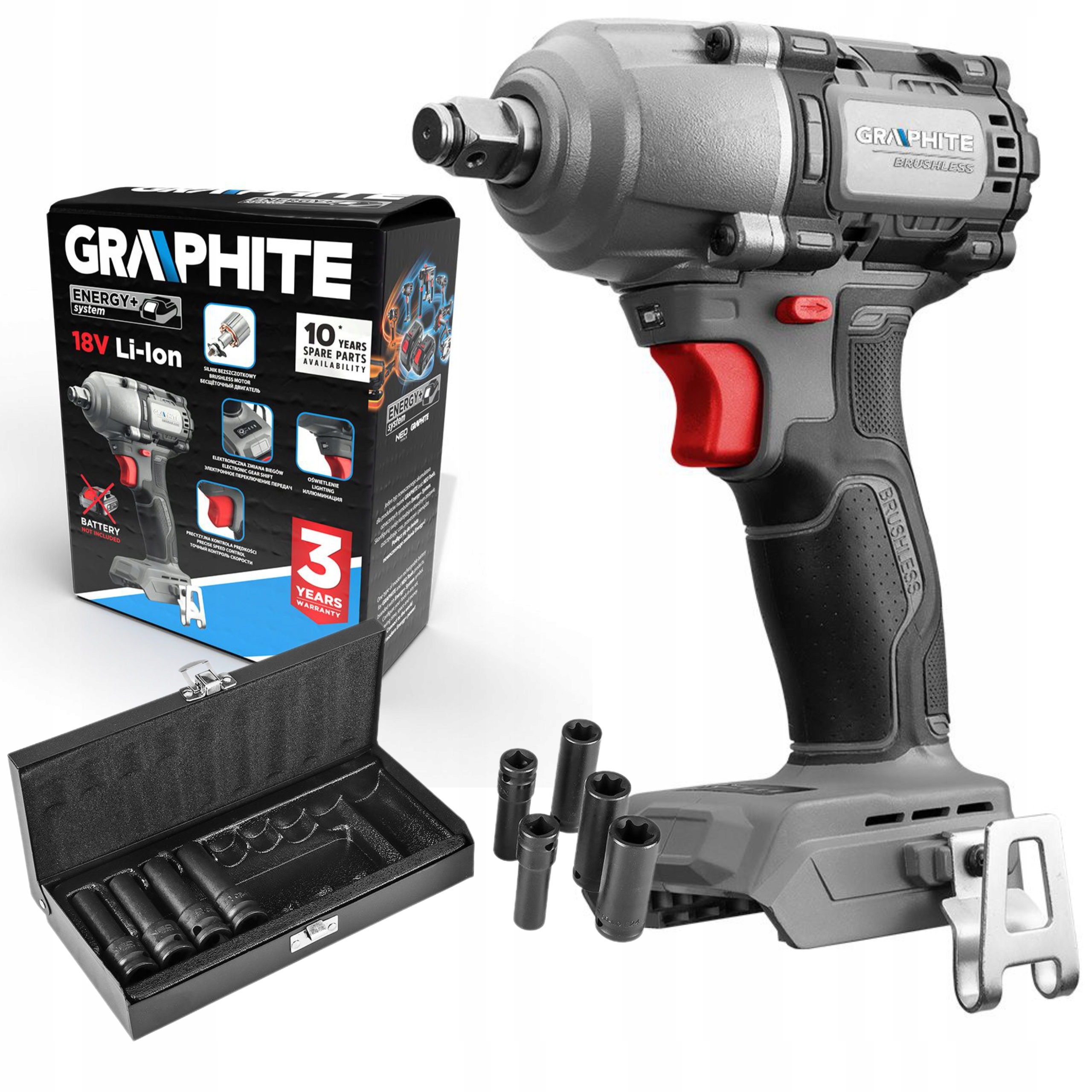 GRAPHITE KLUCZ UDAROWY BEZSZCZOTKOWY 18V 450Nm +NASADKI UDAROWE NEO 10-24mm