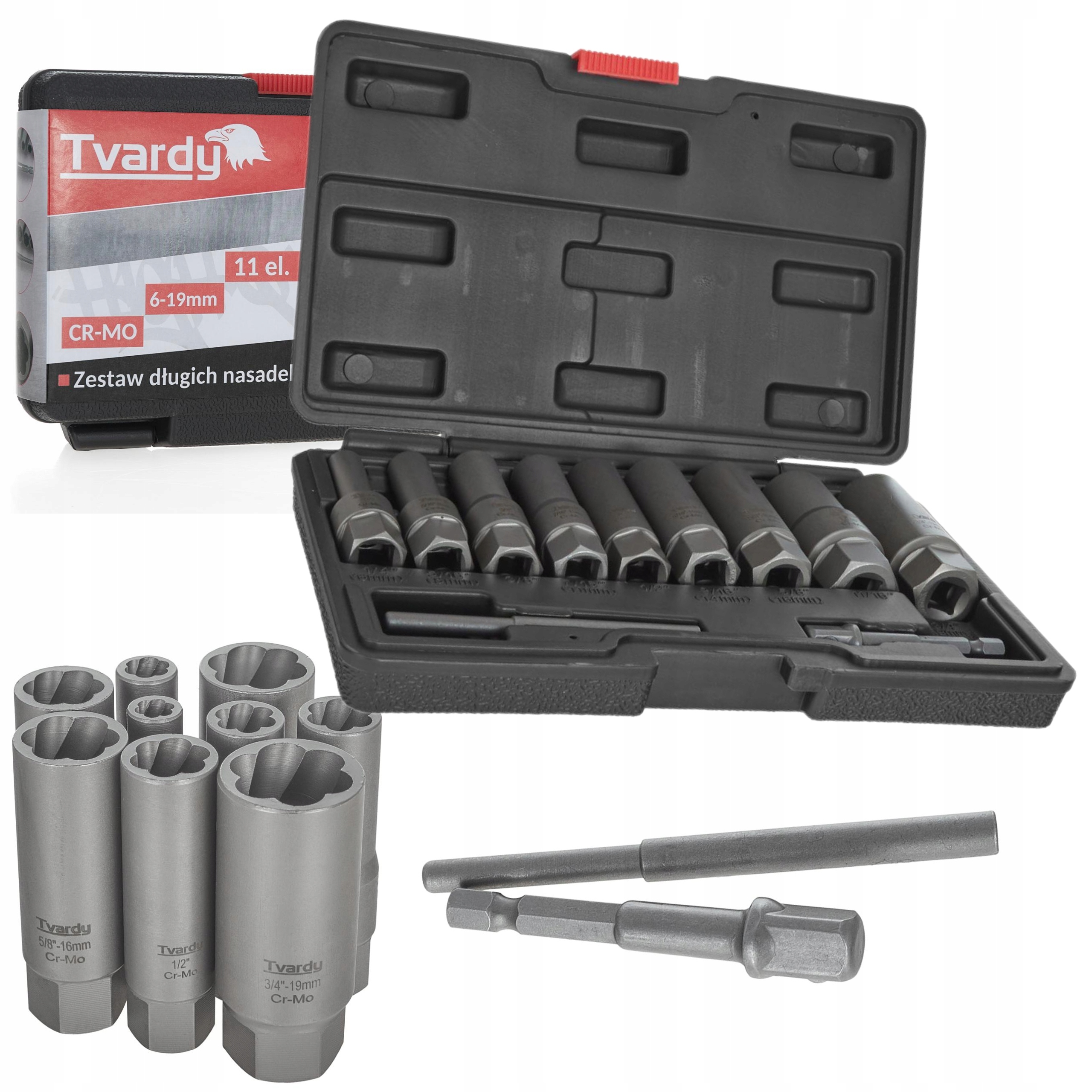 GEKO ZESTAW DŁUGICH NASADEK DO URWANYCH ŚRUB 6-19mm TVARDY T00130