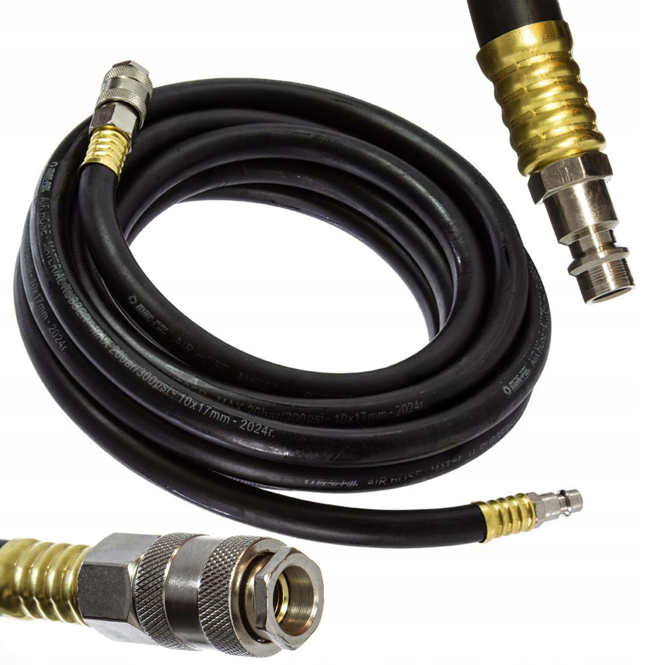 MAR-POL WĄŻ CIŚNIENIOWY GUMOWY 10X17mm 5m ZAKUTY SZYBKOZŁĄCZKI M82104