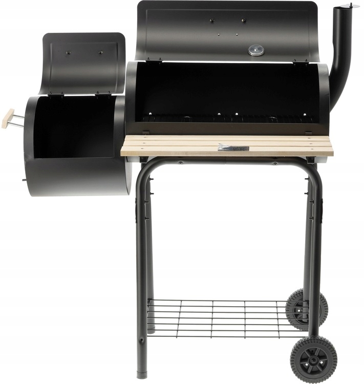 GRILL WĘGLOWY Z WĘDZARNIĄ RUSZT 60x30CM OGRODOWY KOMORA WĘDZENIA RUSZT KOŁA