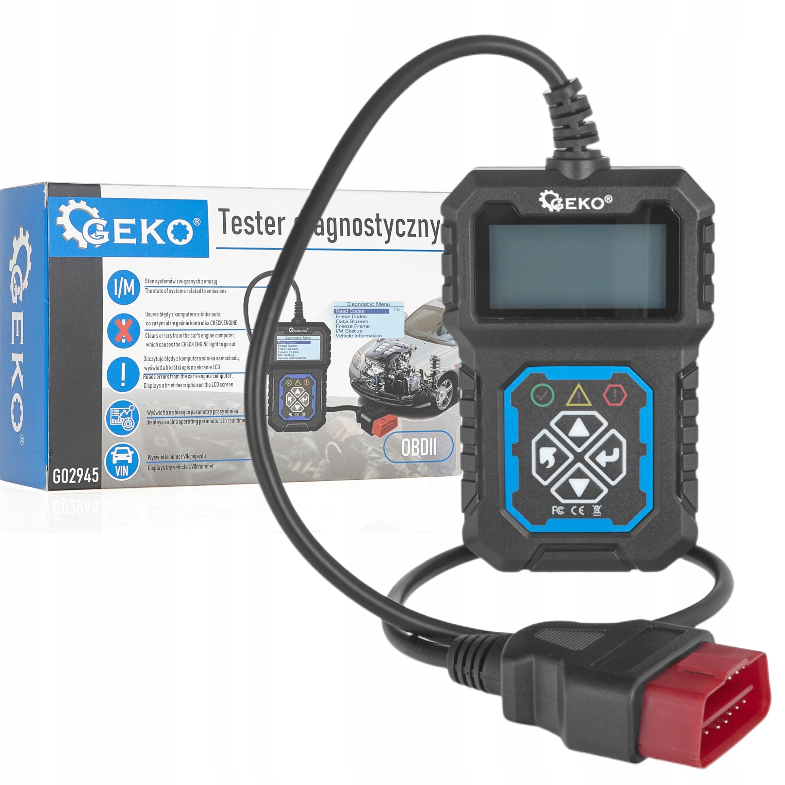 GEKO TESTER DIAGNOSTYCZNY INTERFEJS SKANER OBD II T31 MIERNIK G02945