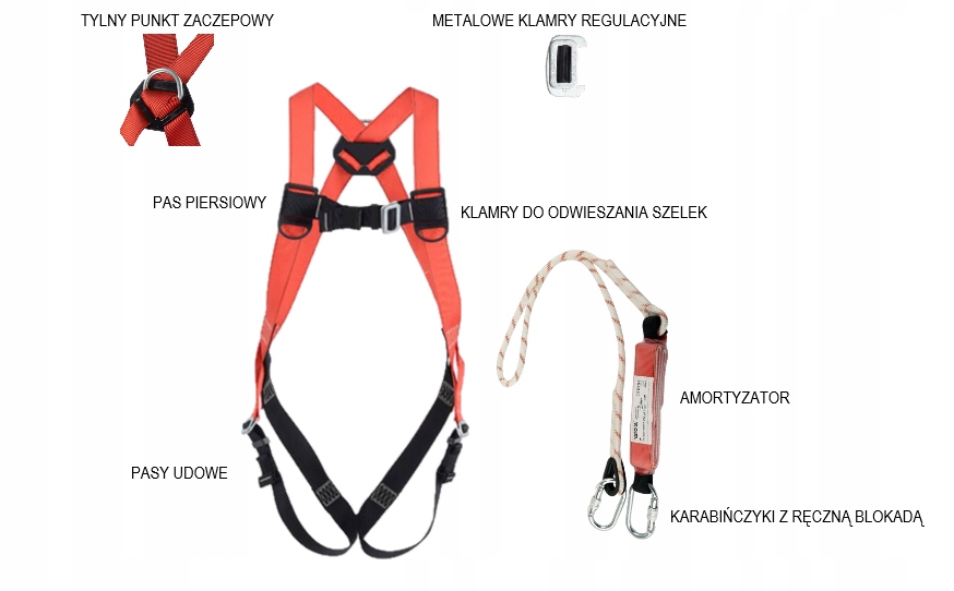 YATO SZELKI BEZPIECZEŃSTWA Z AMORTYZATOREM KARABINKI BHP REGULOWANE YT74235