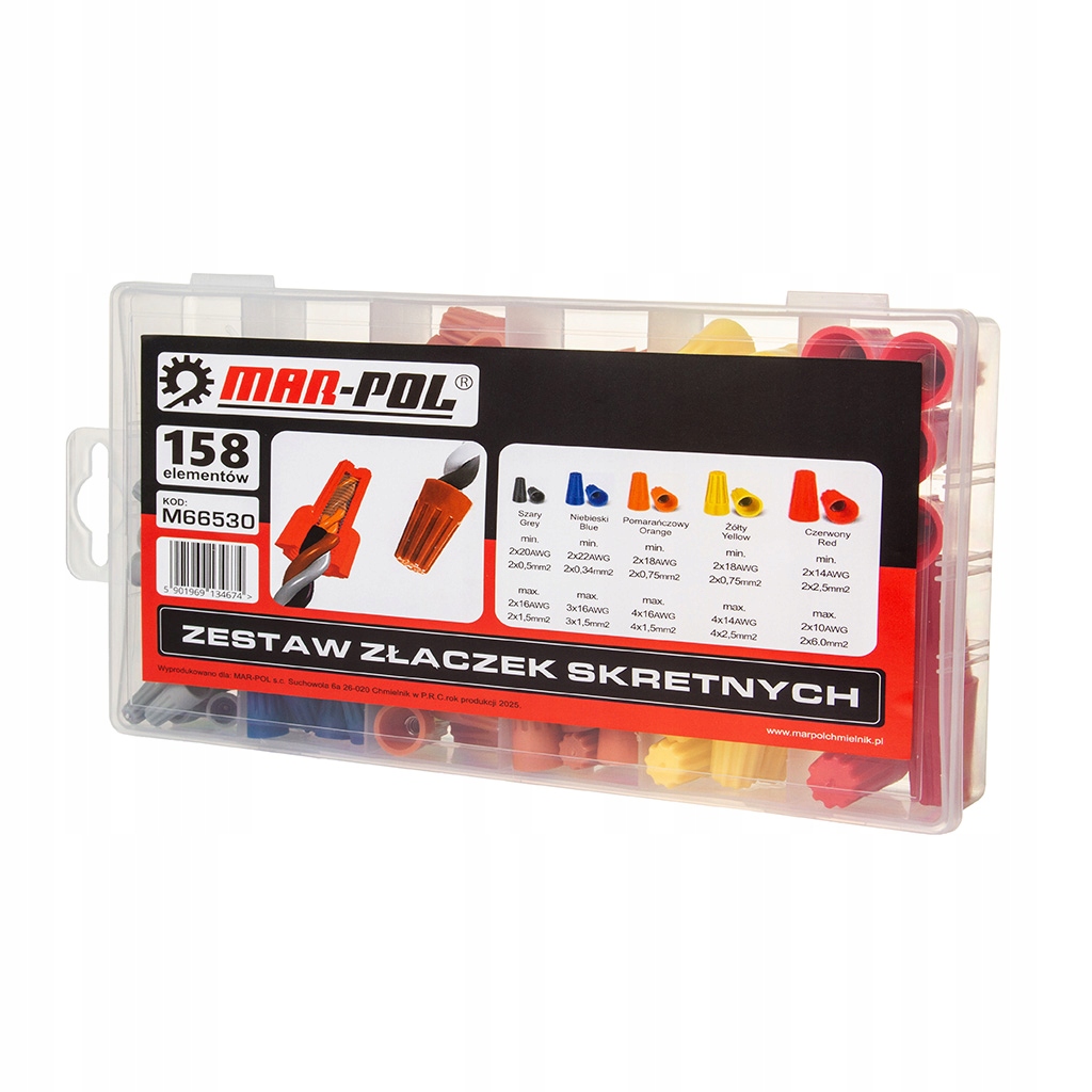ZESTAW ZŁĄCZEK KABLOWYCH SKRĘTNYCH 158 ELEMENTÓW MAR-POL M66530