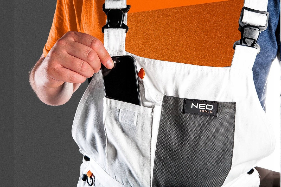 NEO SPODNIE ROBOCZE OGRODNICZKI SZELKI HD+ BIAŁE OXFORD 81-140 r. M/50