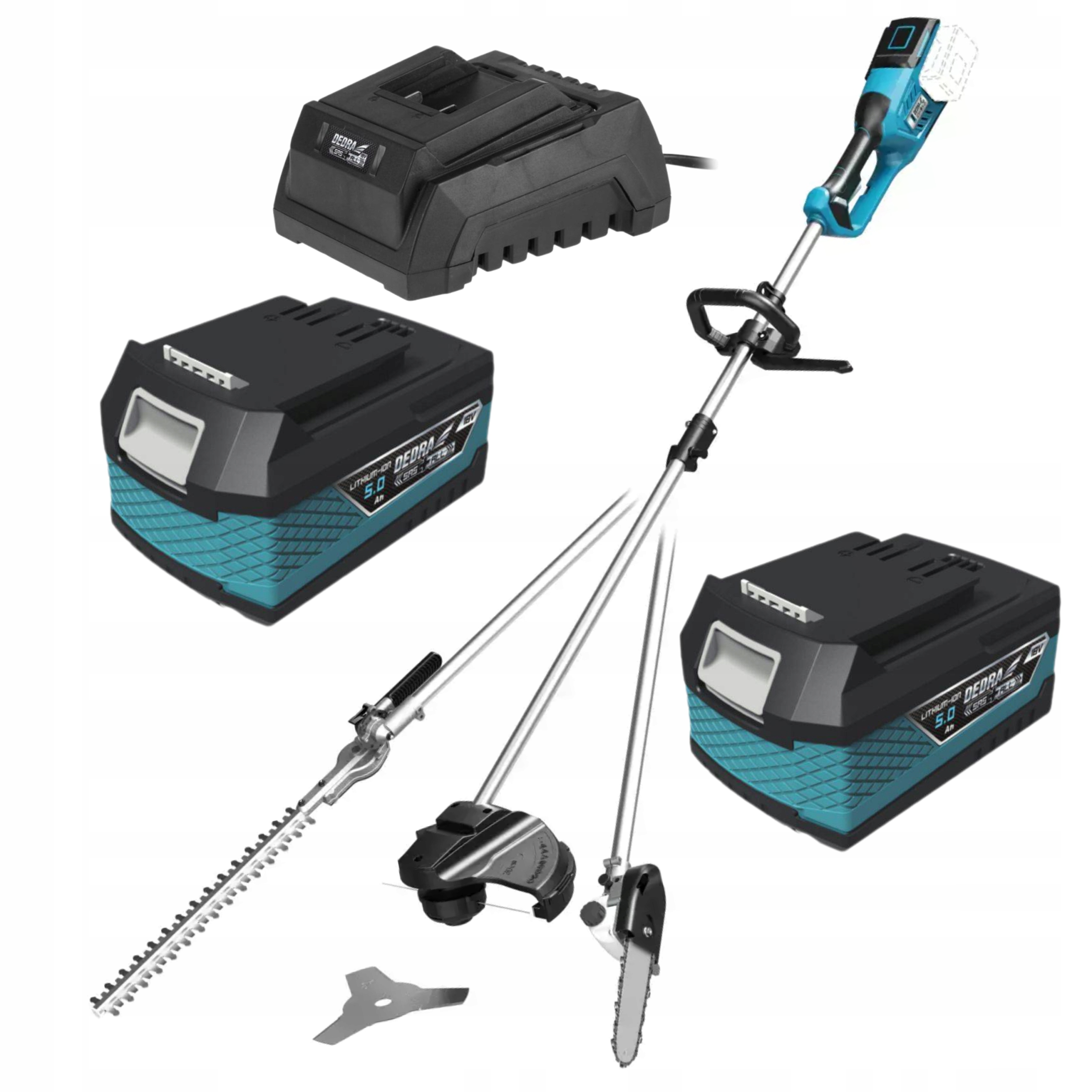 DEDRA NOŻYCE DO ŻYWOPŁOTU PIŁA SEKATOR KOSA BEZSZCZOTKOWA 4W1 AKU 18V 2x5Ah