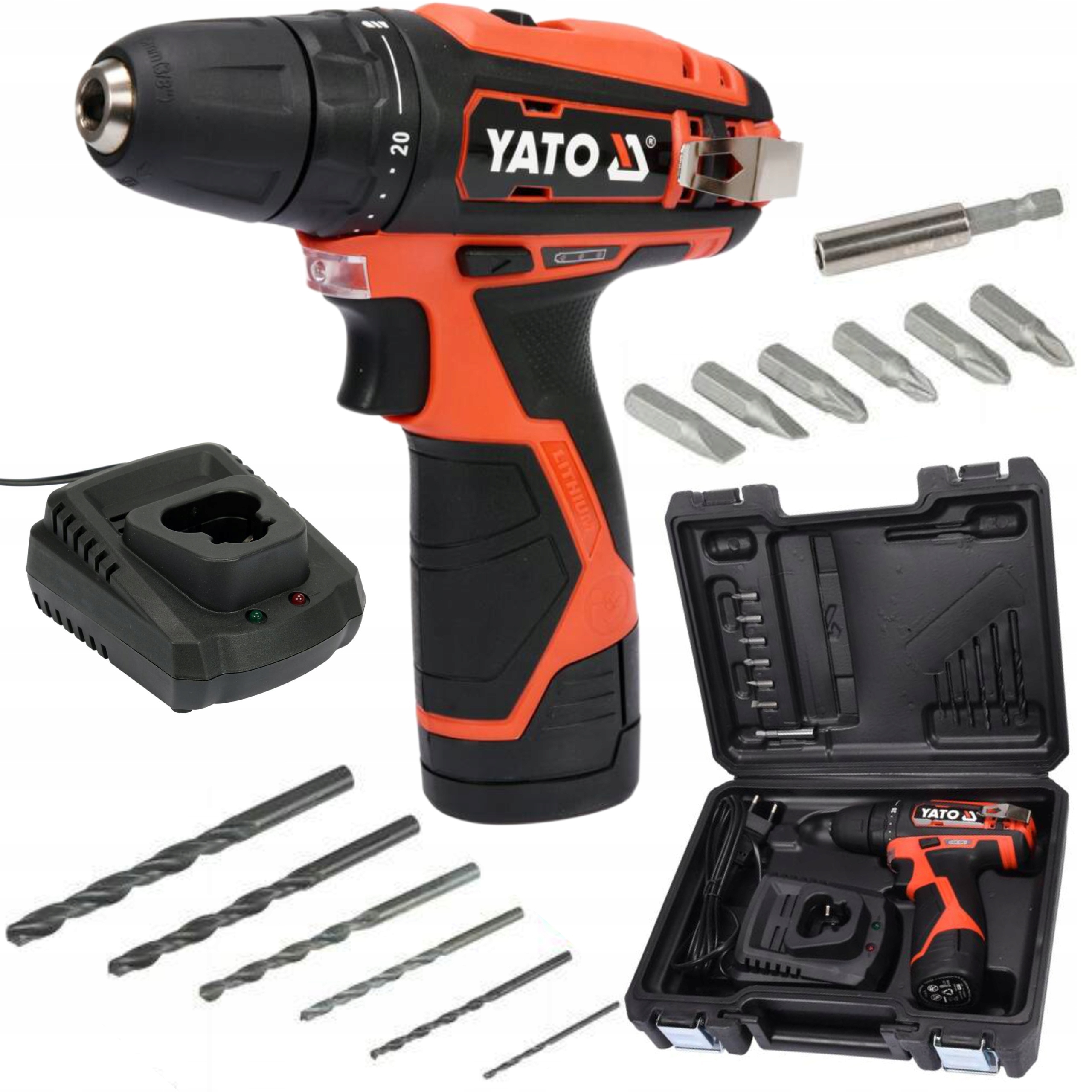 YATO WIERTARKO WKRĘTARKA AKUMULATOROWA 12V +2Ah +WIERTŁA +BITY YT-82901