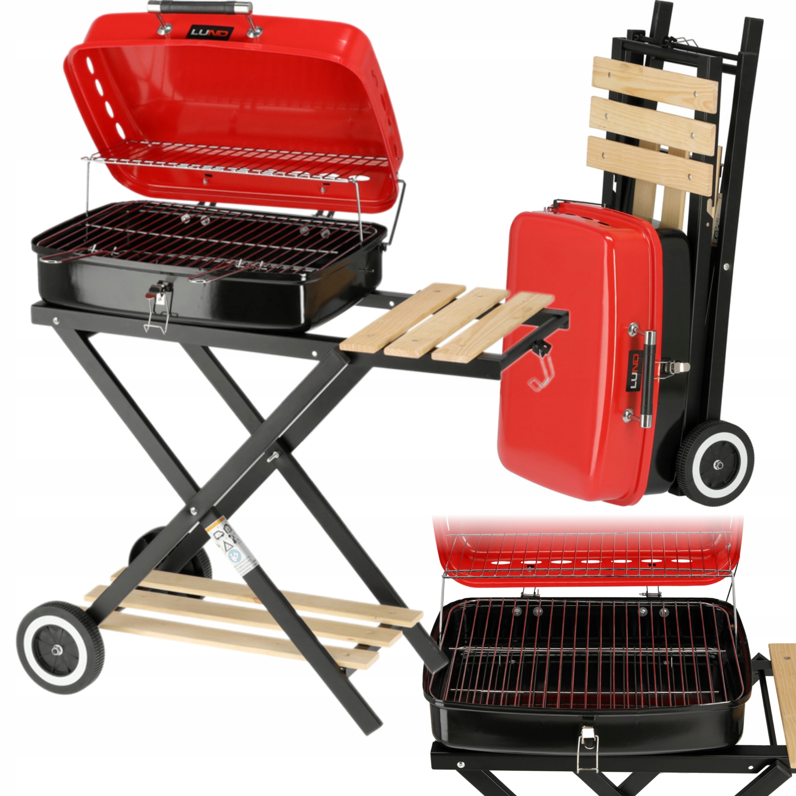 LUND GRILL WĘGLOWY OGDRODOWY SKŁADANY PRZENOŚNY 45x33,5cm CHROMOWANY RUSZT