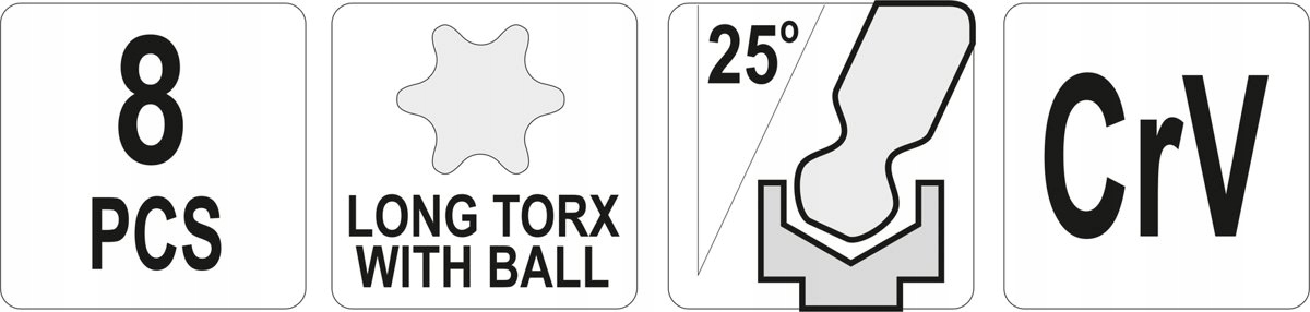 YATO KOMPLET ZESTAW KLUCZY TORX Z KULKĄ DŁUGIE 8 KLUCZY T9-T40 YT-05123