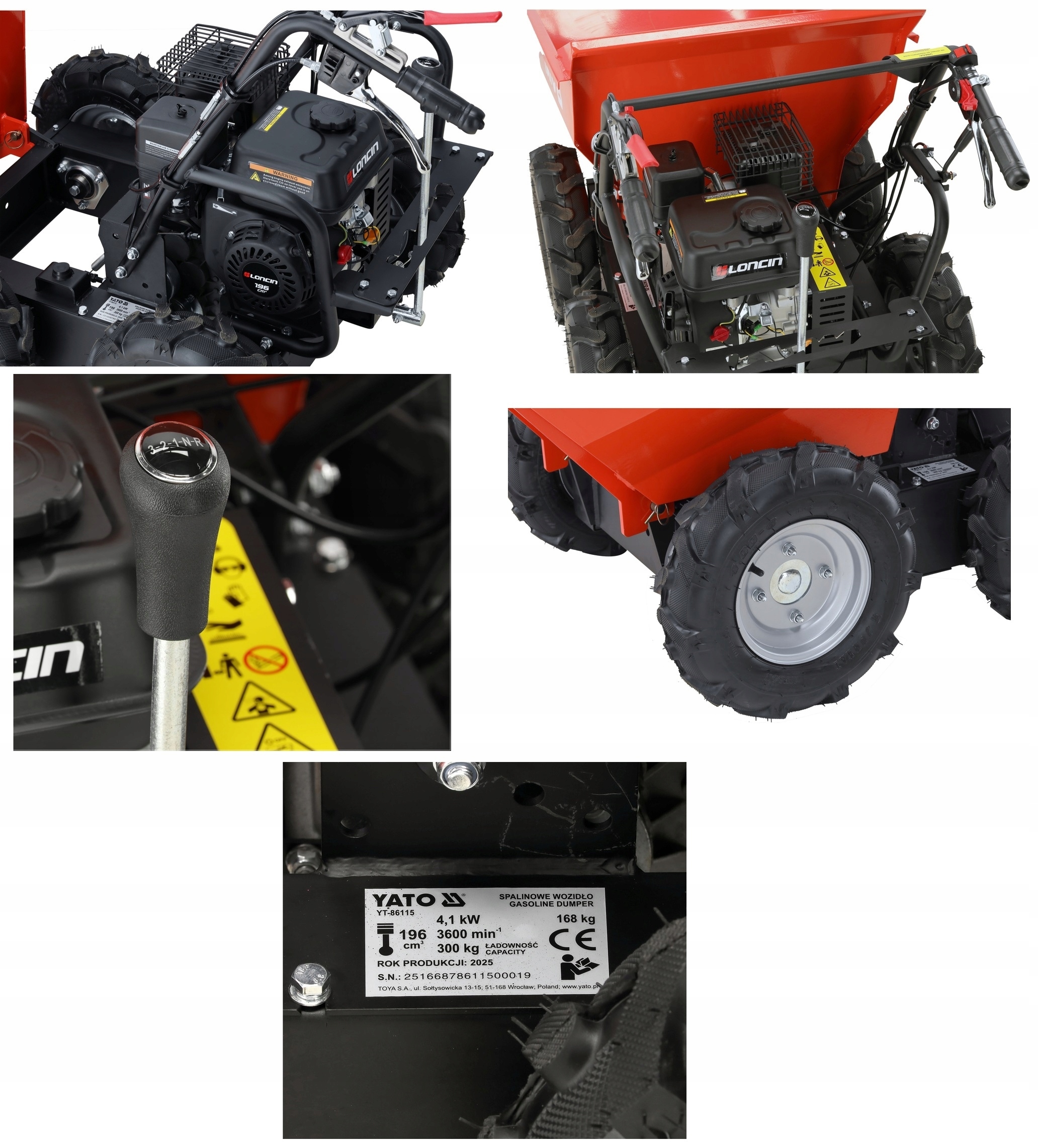 YATO SPALINOWE WOZIDŁO WYWROTKA TACZKA 300 KG 5.6 KM NAPĘD 4X4 YT-86115