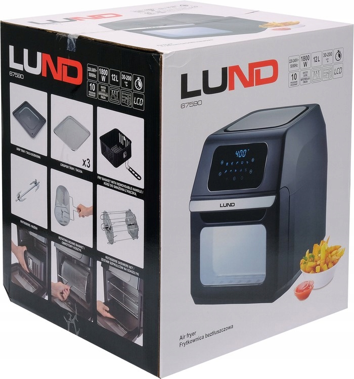 FRYTKOWNICA BEZTŁUSZCZOWA 2w1 PIEKARNIK 12l 1800W TIMER 10 PROGRAMÓW LCD