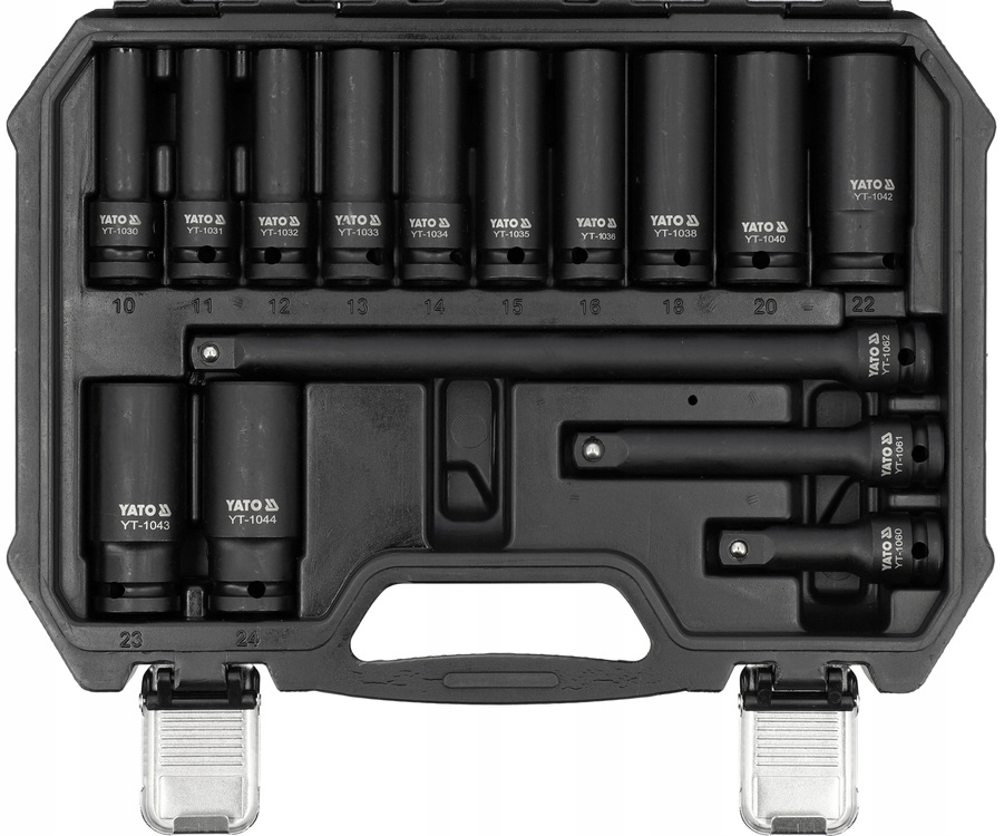 YATO ZESTAW NASADEK UDAROWYCH 1/2" 10-24mm 18el. DŁUGIE DO KÓŁ YT-10566