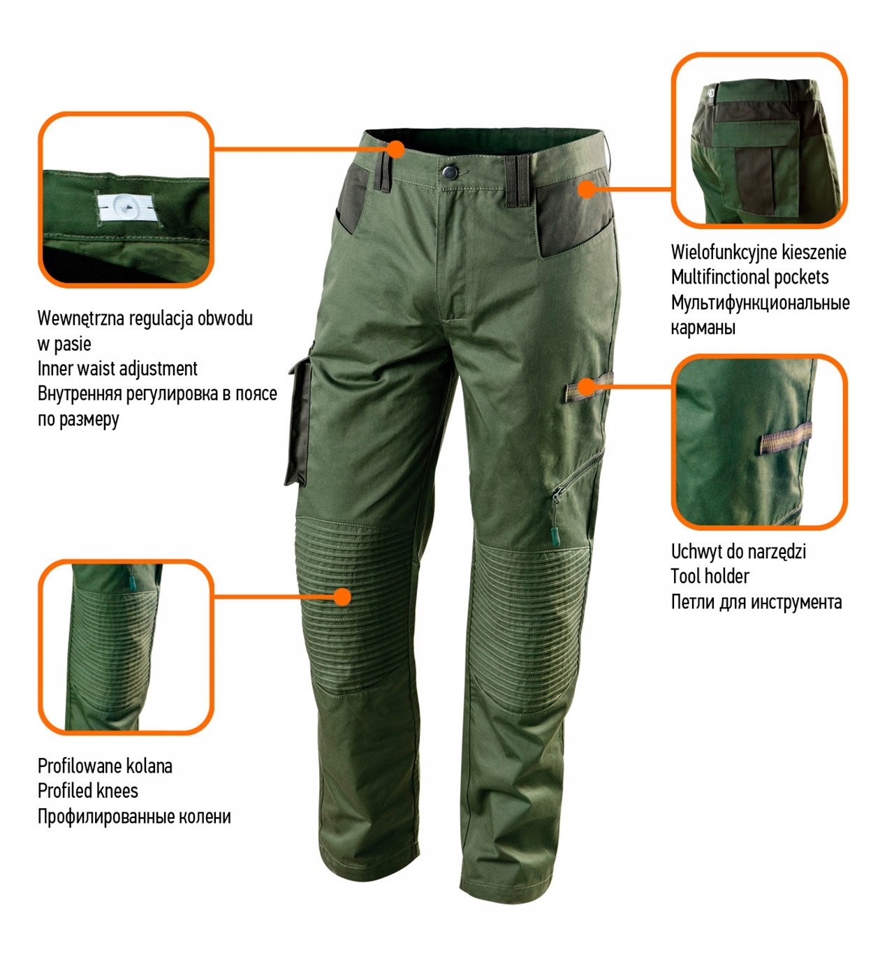NEO spodnie robocze CAMO Olive XS/46 81-222 +PASEK
