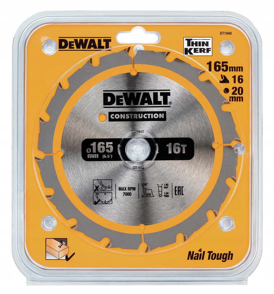 DeWALT tarcza piła do drewna 165mm 20mm 16z DT1948