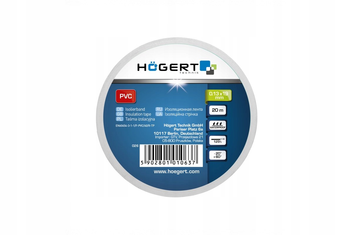 TAŚMA IZOLACYJNA PVC 20M BIAŁA HT1P285 HOGERT