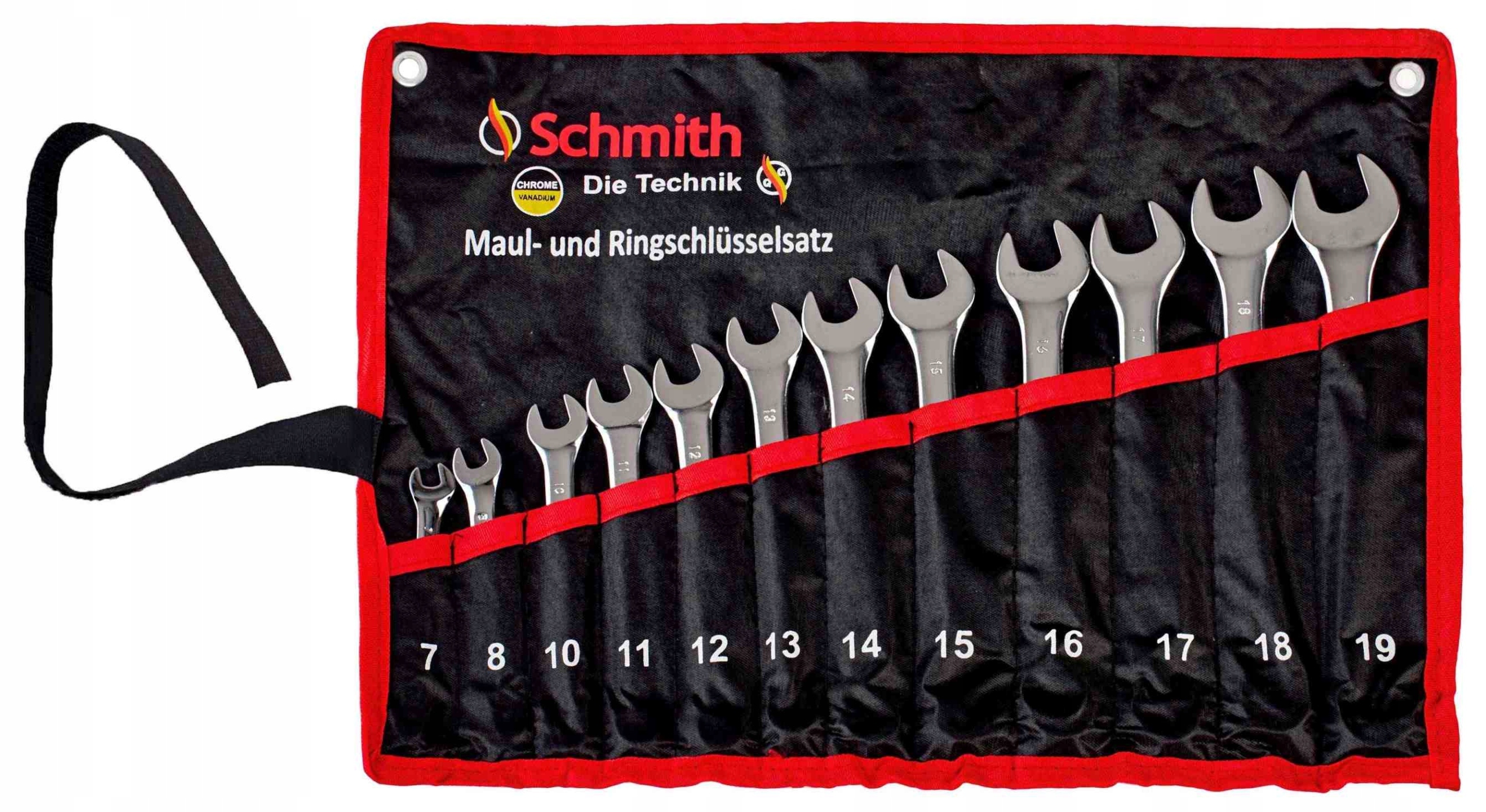 SCHMITH KOMPLET KLUCZY PŁASKO-OCZKOWYCH 12 SZT 7-19MM W POKROWCU SQKPO-01