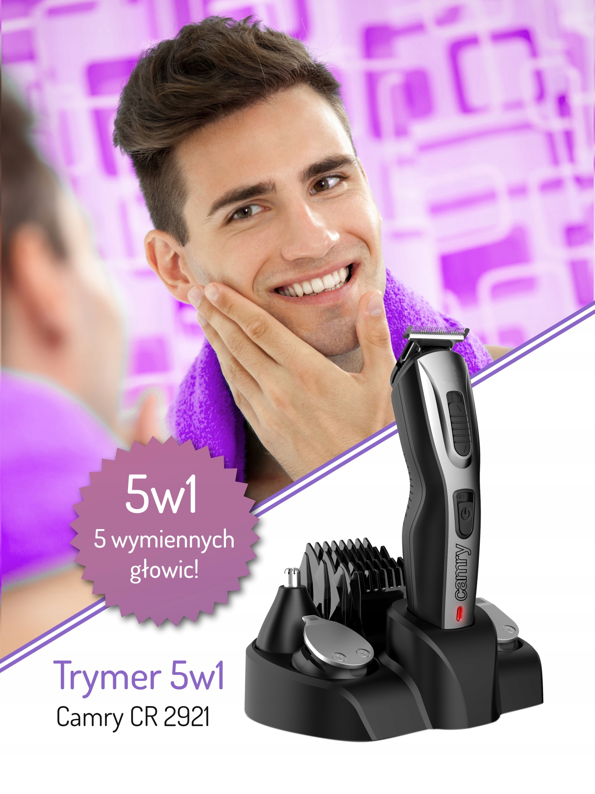 CAMRY STRZYŻARKA TRYMER 5w1 ZAROSTU WĄSÓW BRODY GOLARKA MASZYNKA WŁOSÓW