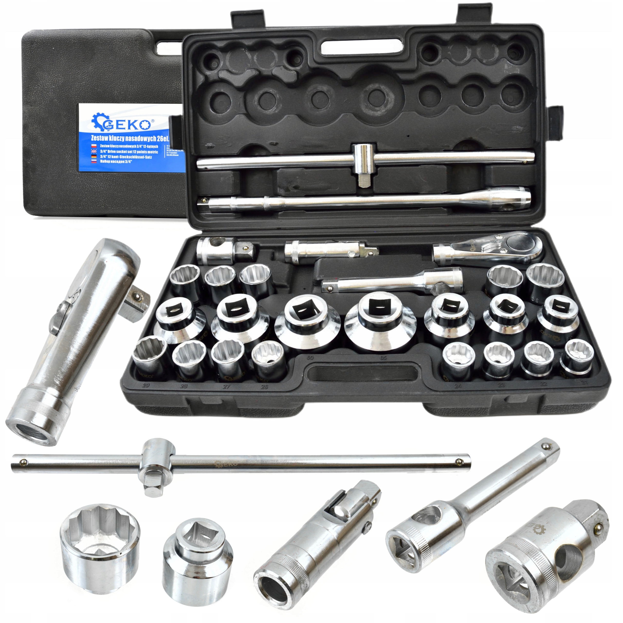 ZESTAW KLUCZY NASADOWYCH 3/4 21-65MM KLUCZE 26SZT