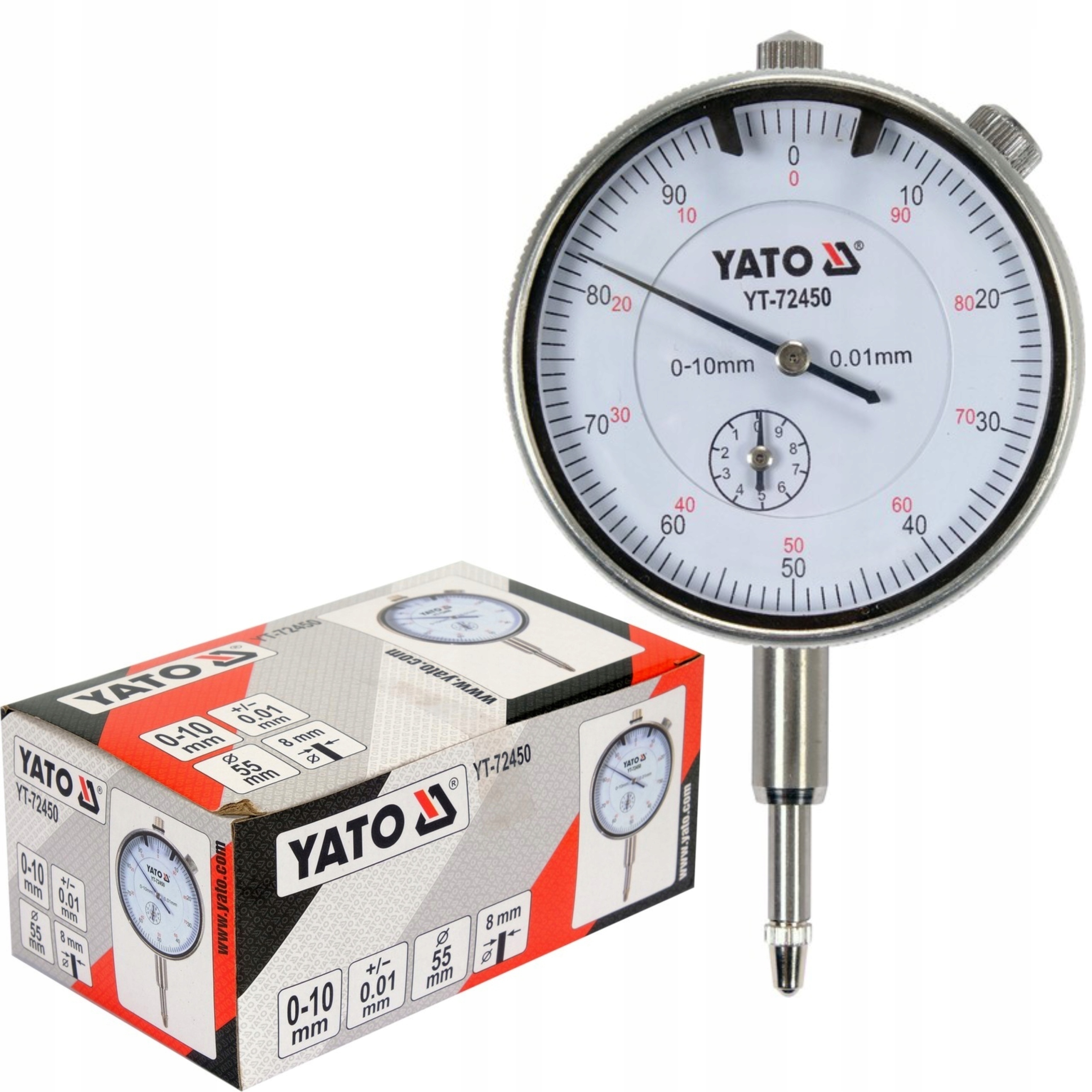 YATO CZUJNIK ZEGAROWY 0-10 MM TRZPIEŃ 8MM ŚREDNICA ZEGARA 55MM YT-72450