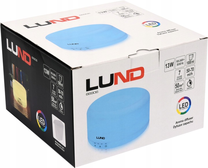 LUND NAWILŻACZ POWIETRZA AROMATERAPIA LED 1L DYFUZOR ZAPACHOWY BIAŁY 66906