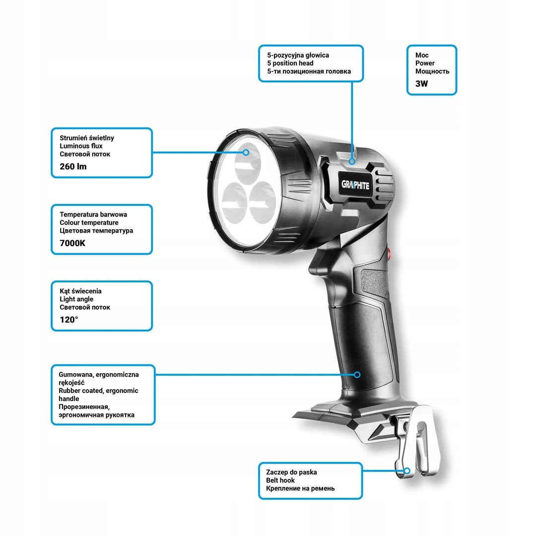 GRAPHITE LAMPA LATARKA WIELOFUNKCYJNA AKUMULATOROWA ENERGY+ 18V SOLO 58G007