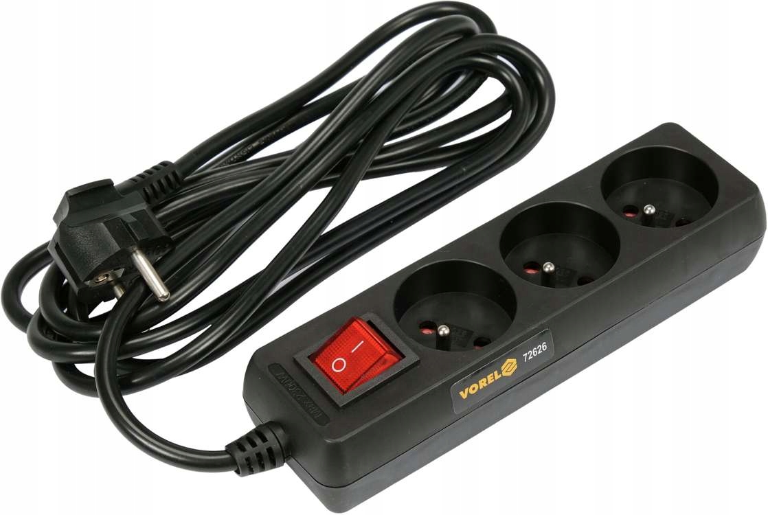 PRZEDŁUŻACZ ELEKTRYCZNY 3 GNIAZDA 3 METRY CZARNY
