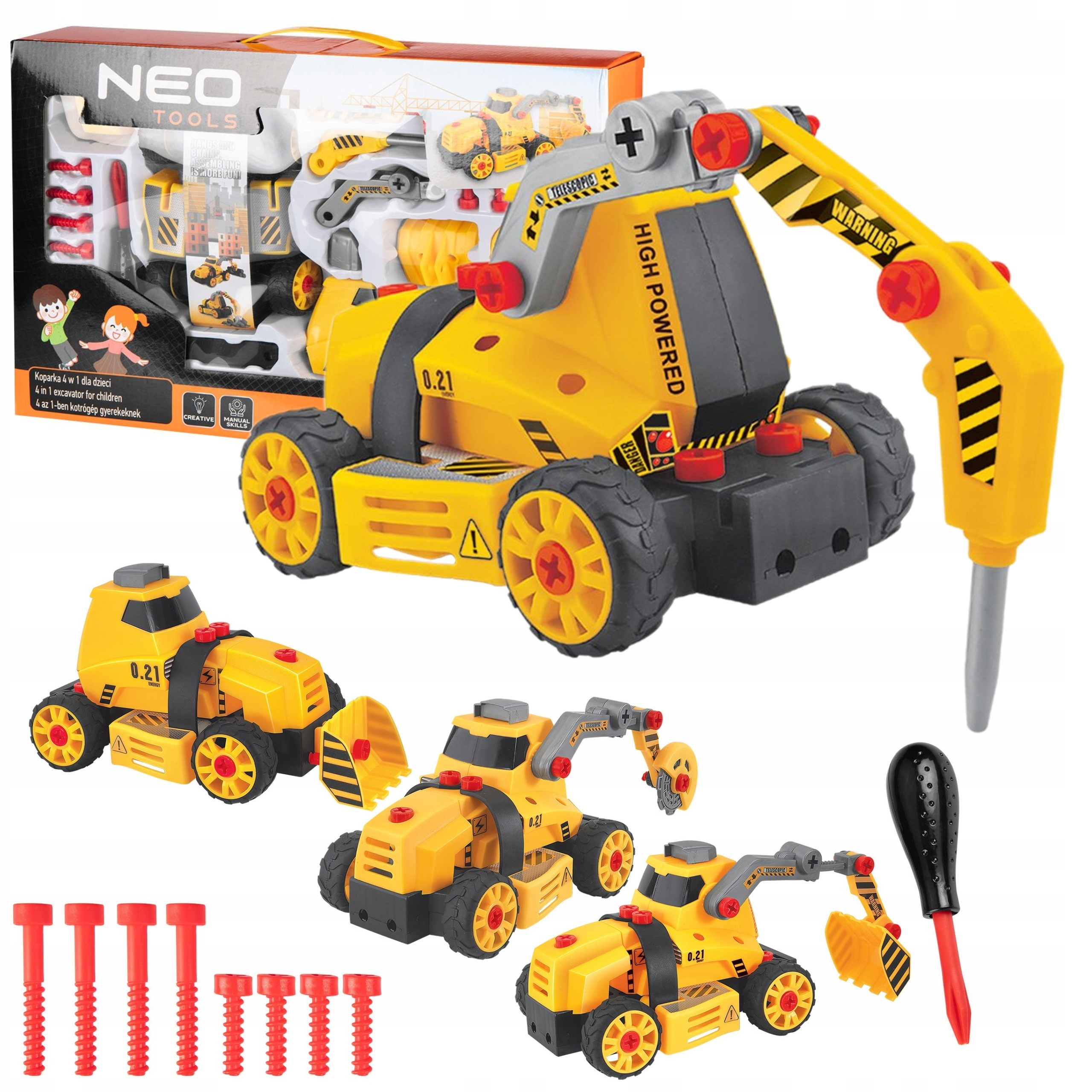 NEO TOOLS ZESTAW SPYCHACZ KOPARKA MŁOT 4w1 DLA DZIECI ZABAWKA GD041