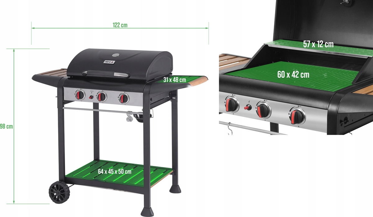 YATO GRILL GAZOWY NATORI 3 PALNIKI STREFOWY POKRYWA 9KW YG-20009