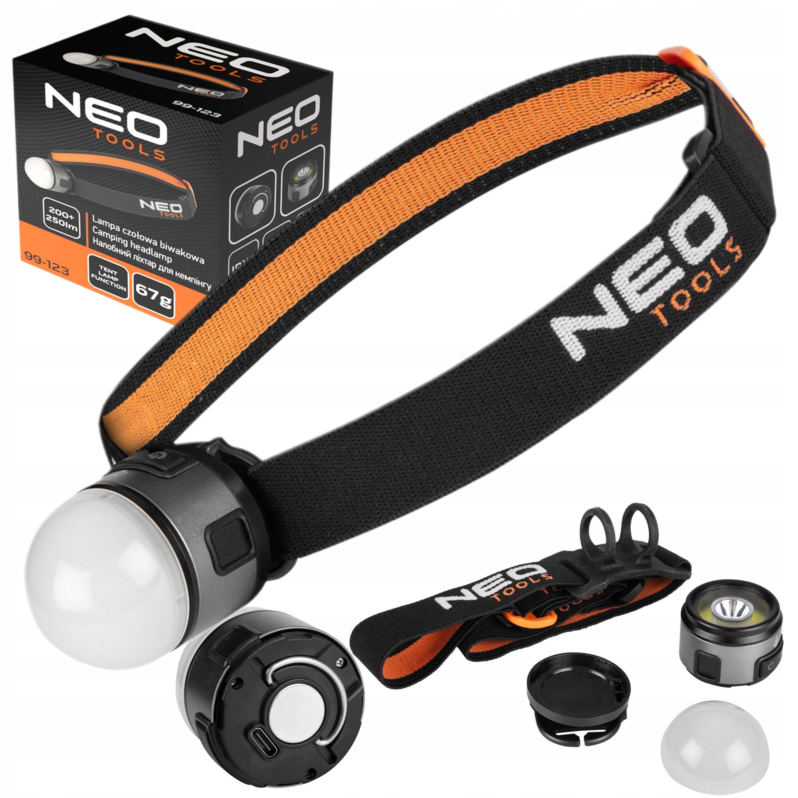 NEO LAMPA CZOŁOWA BIWAKOWA CZOŁÓWKA 250+200LM IPX3 99-123