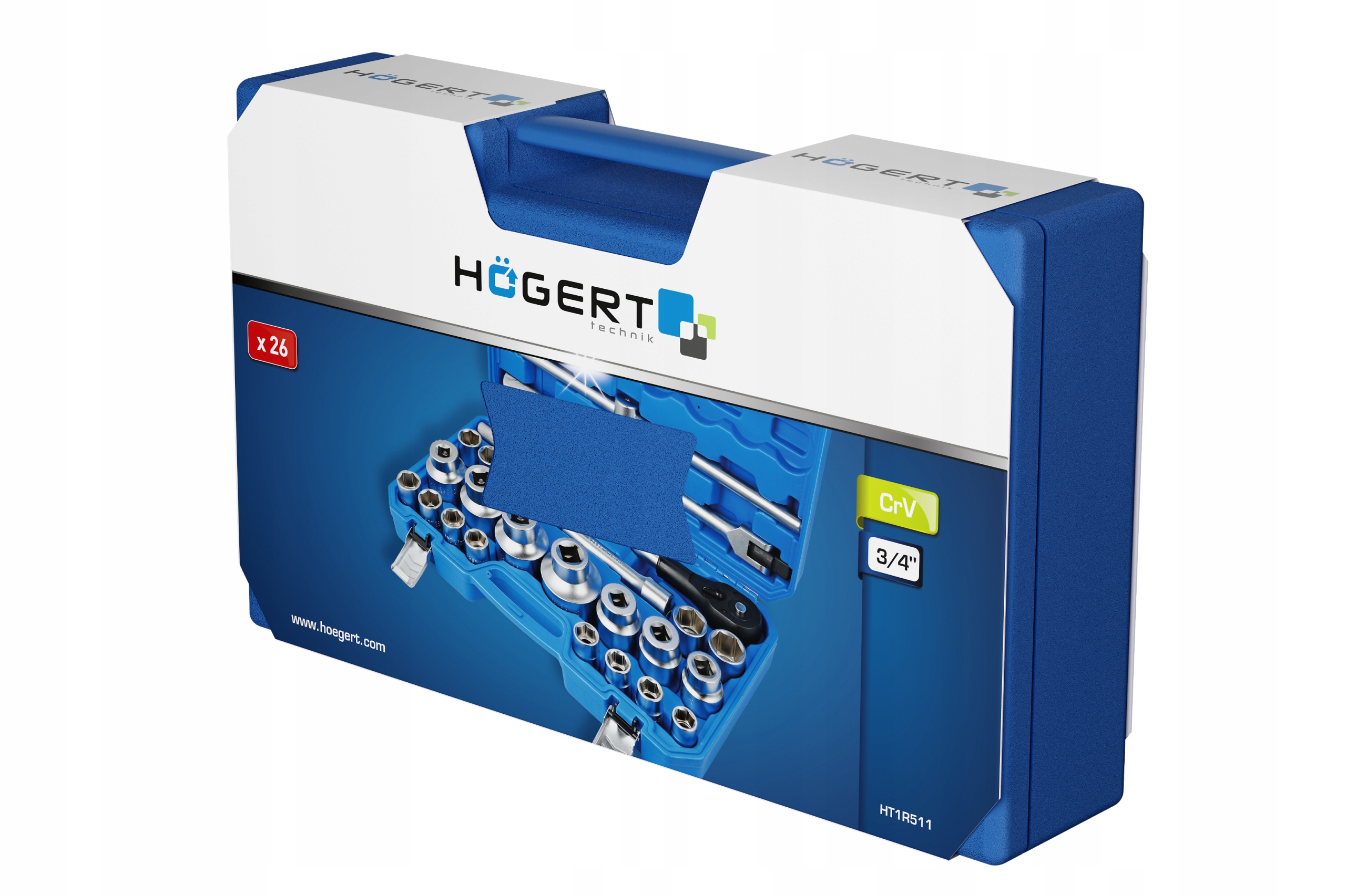 HOGERT KOMPLET KLUCZY NASADOWYCH Z GRZECHOTKĄ 3/4" ZESTAW 26SZT HT1R511