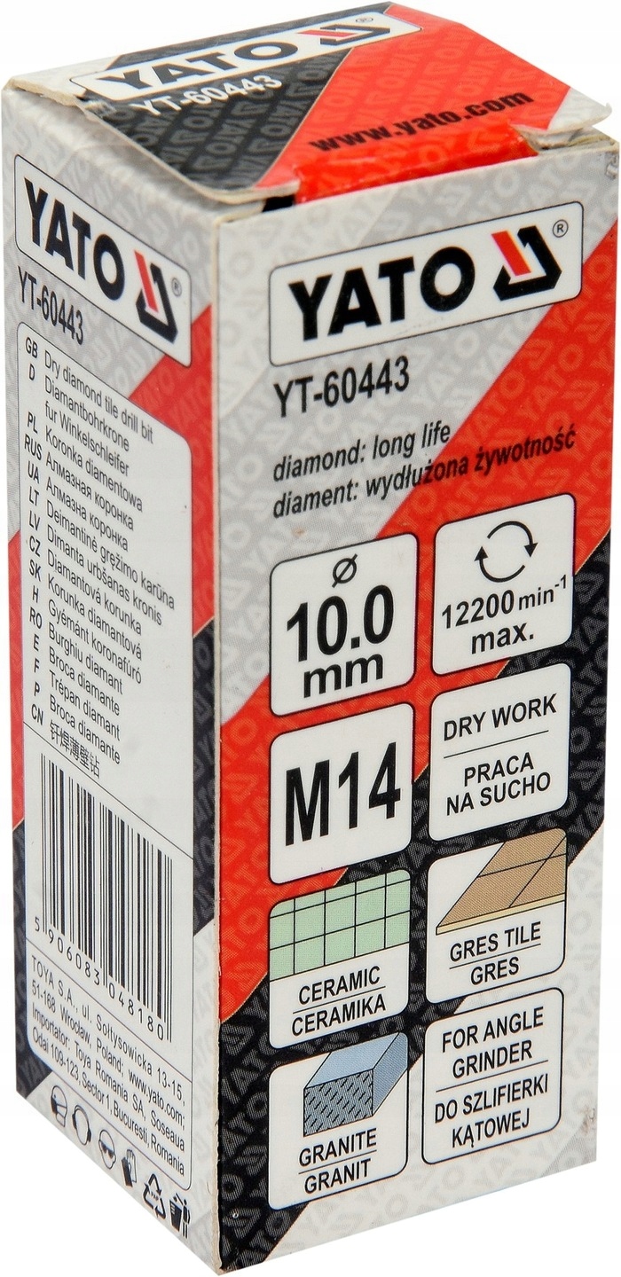 YATO WIERTŁO DO GRESU CERAMIKI DIAMENTOWE 10MM M14 SUCHO KĄTÓWKI YT-60443