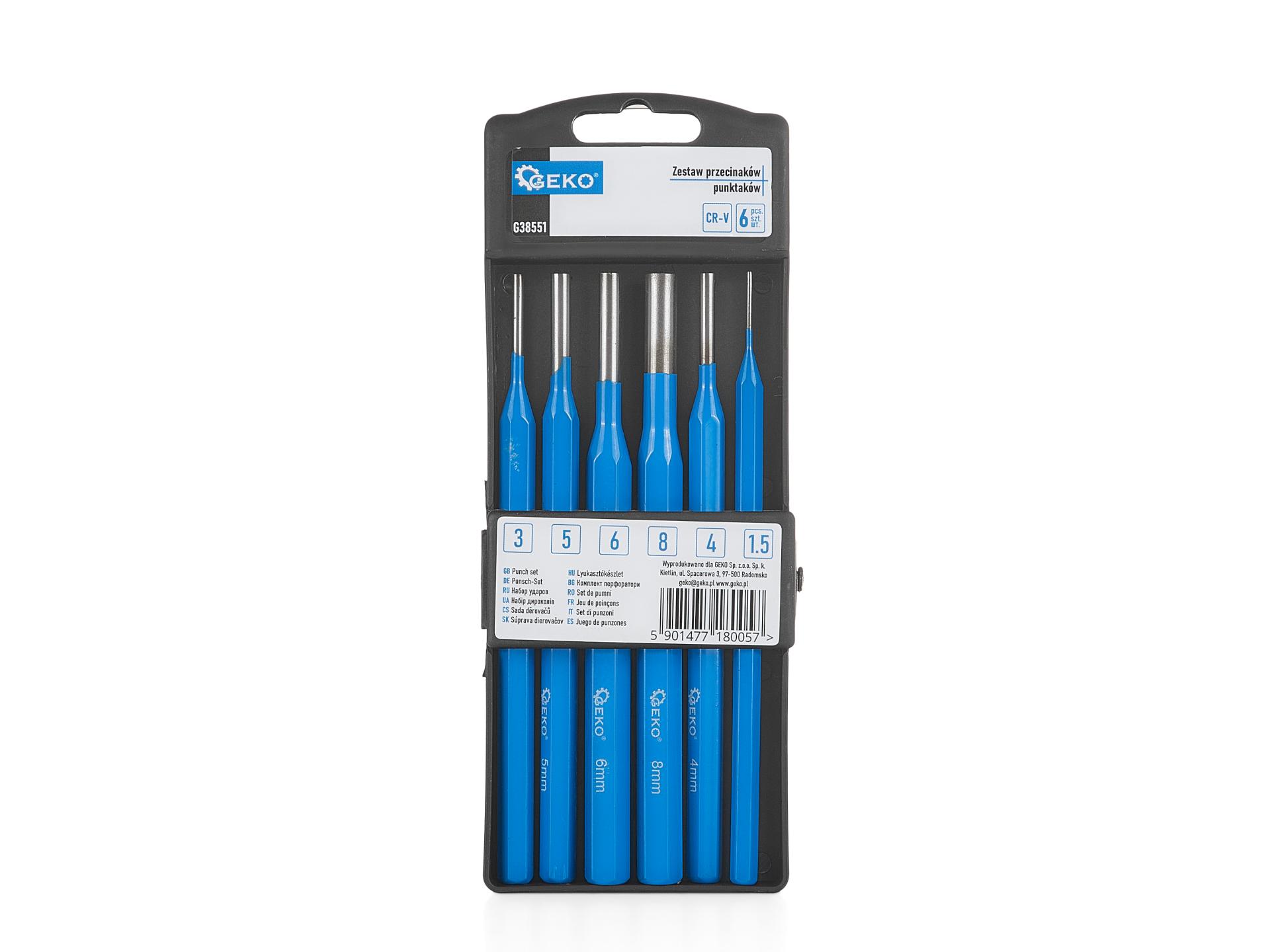 GEKO WYBIJAKI CYLINDRYCZNE 1.5-8MM WYBIJAKI TRZPIENI TULEJEK 6SZT. G38551