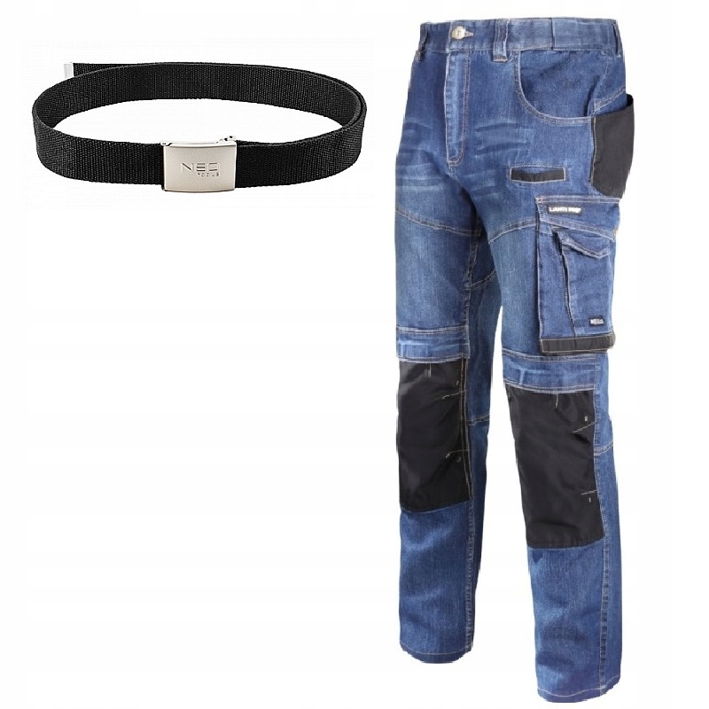 LAHTI PRO SPODNIE ROBOCZE JEANS STRETCH NIEBIESKIE WZMACNIANE L +PASEK