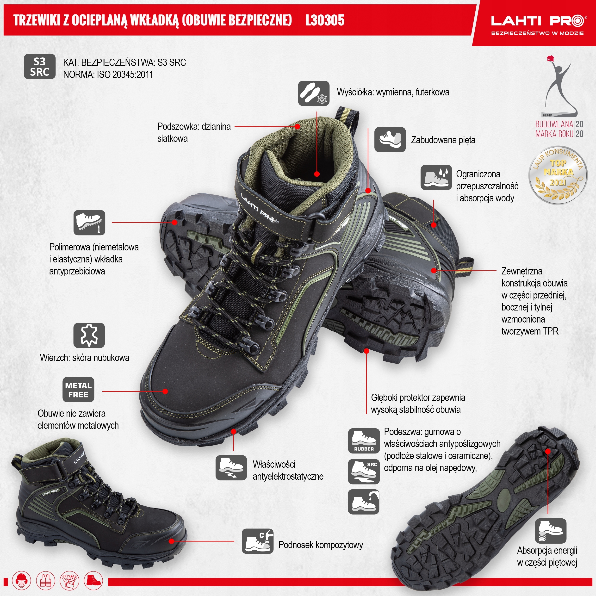 LAHTI TRZEWIKI BUTY ROBOCZE OCIEPLANA NUBUK WKŁADKA OBUWIE L30305 R.42