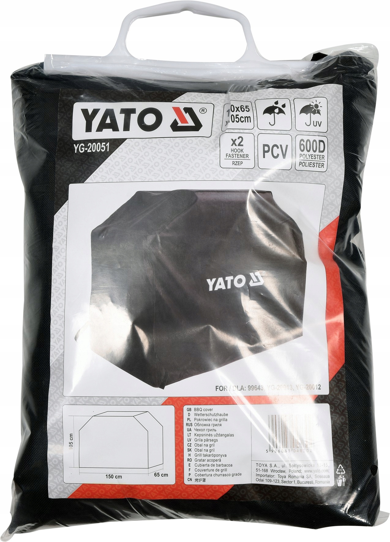 YATO WODOODPORNY POKROWIEC NA GRILL GAZOWY 150x65x105cm OXFORD 600D SOLIDNY