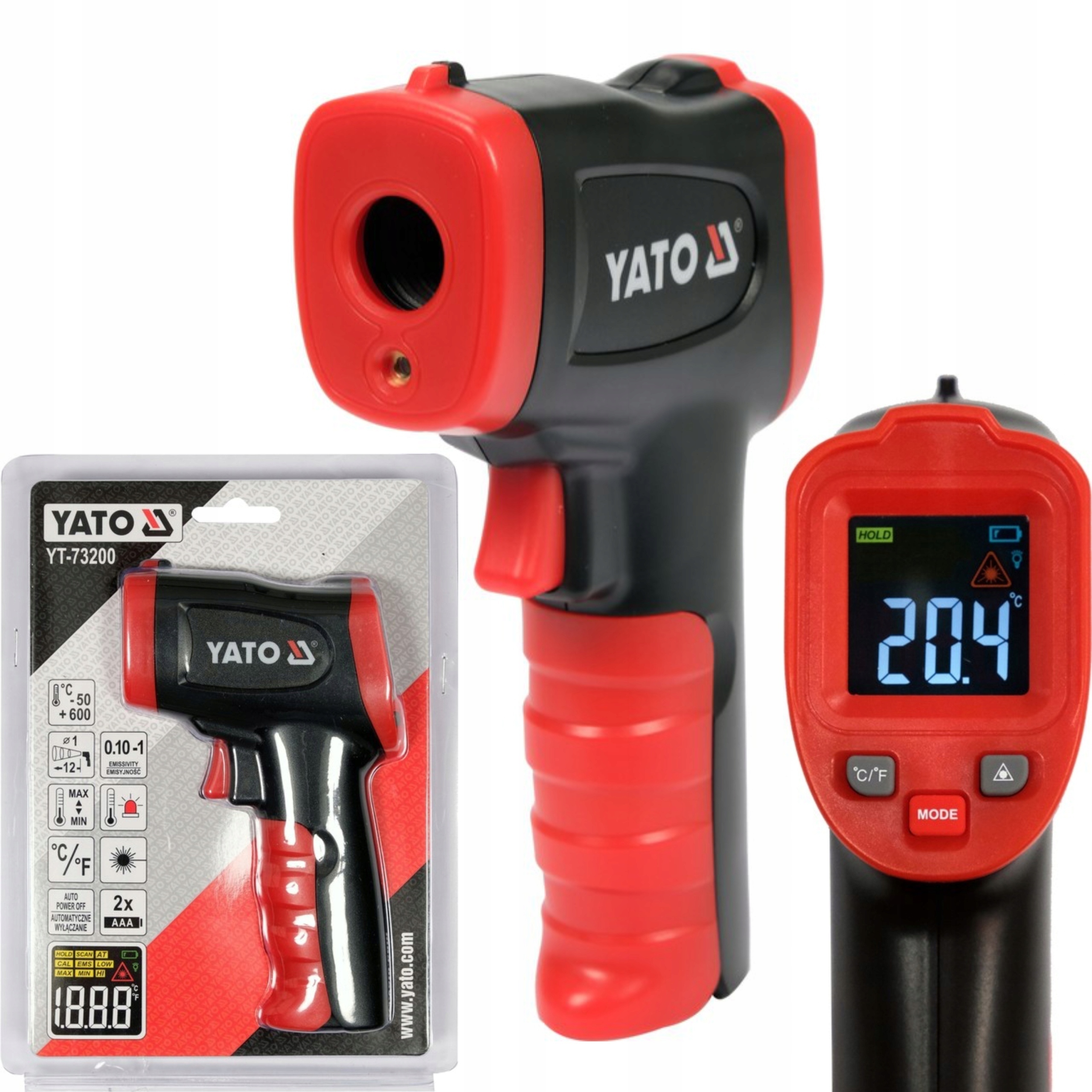 TERMOMETR PIROMETR BEZKONTAKTOWY (BEZDOTYKOWY) LASEROWY -50C +600C YT-73200