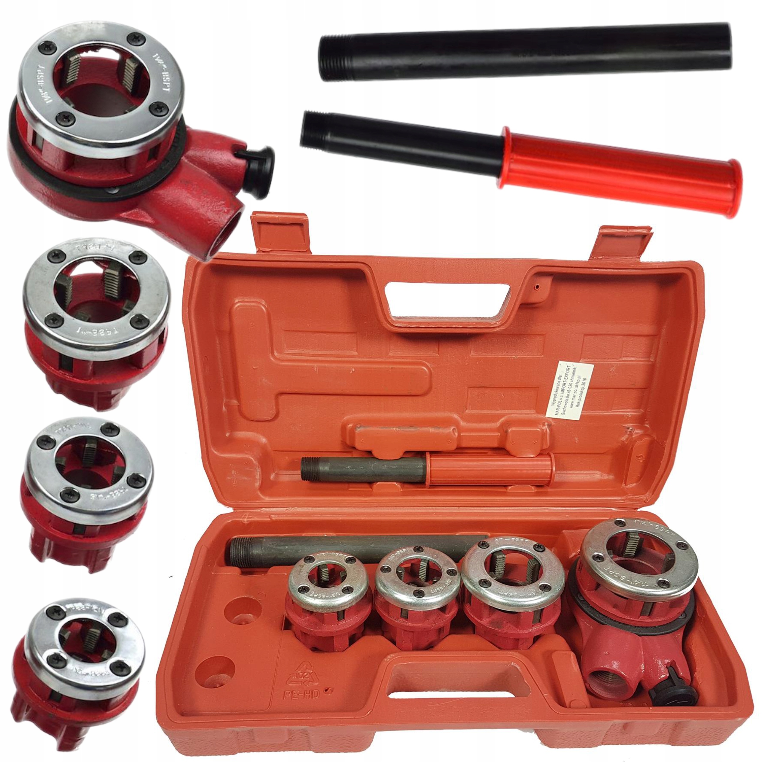 GWINTOWNICA DO RUR ELEMENTY ZESTAW NARZYNEK 1-1/4", 1", 3/4", 1/2" NARZYNKA