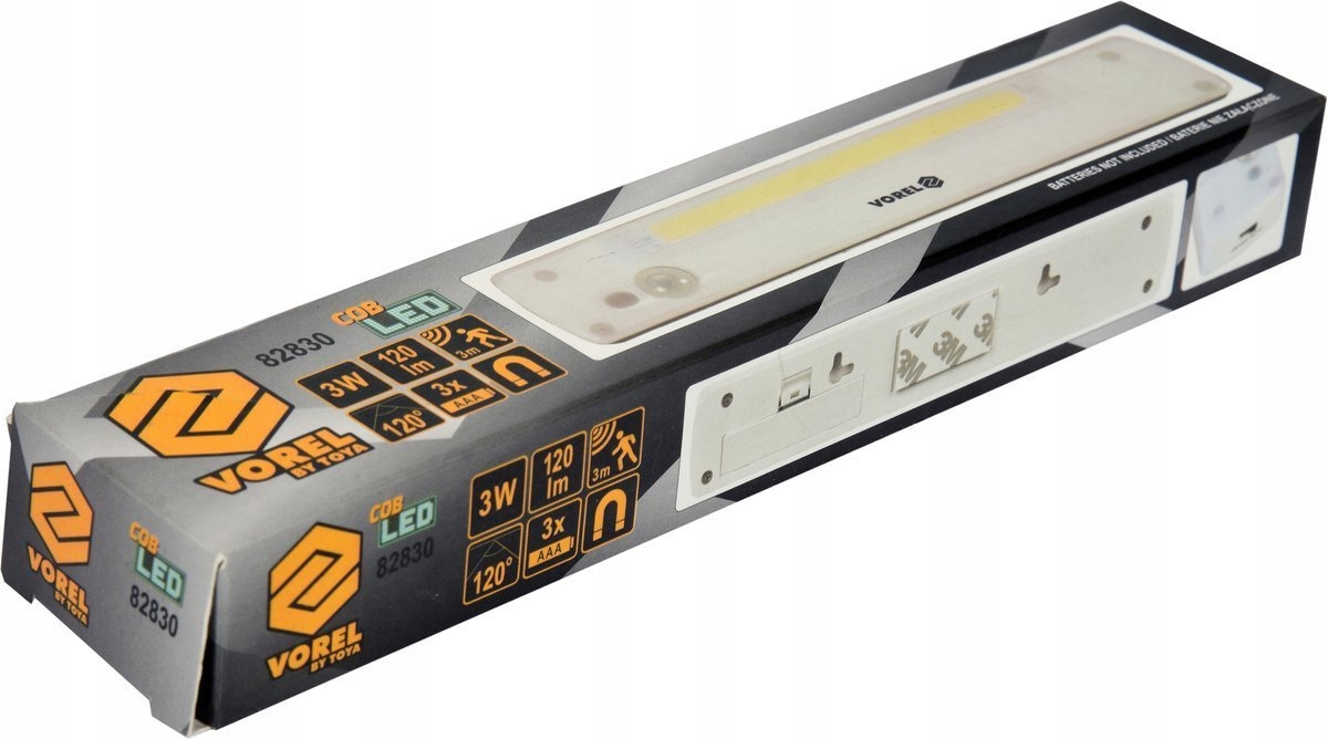VOREL LAMPKA NOCNA COB LED 120LM CZUJNIK RUCHU I ZMIERZCHU 3AAA BIAŁA 82830