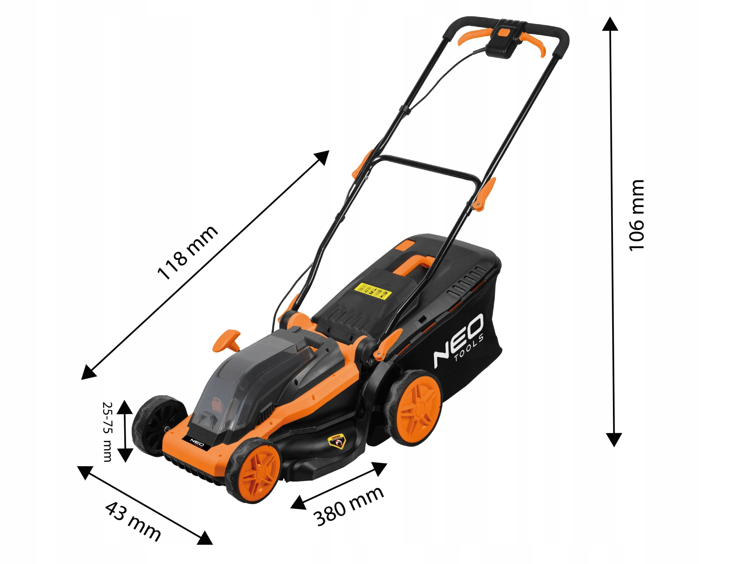 NEO KOSIARKA AKUMULATOROWA 36V 380MM KOSZ 45L BEZSZCZOTKOWA DO TRAWY 38cm