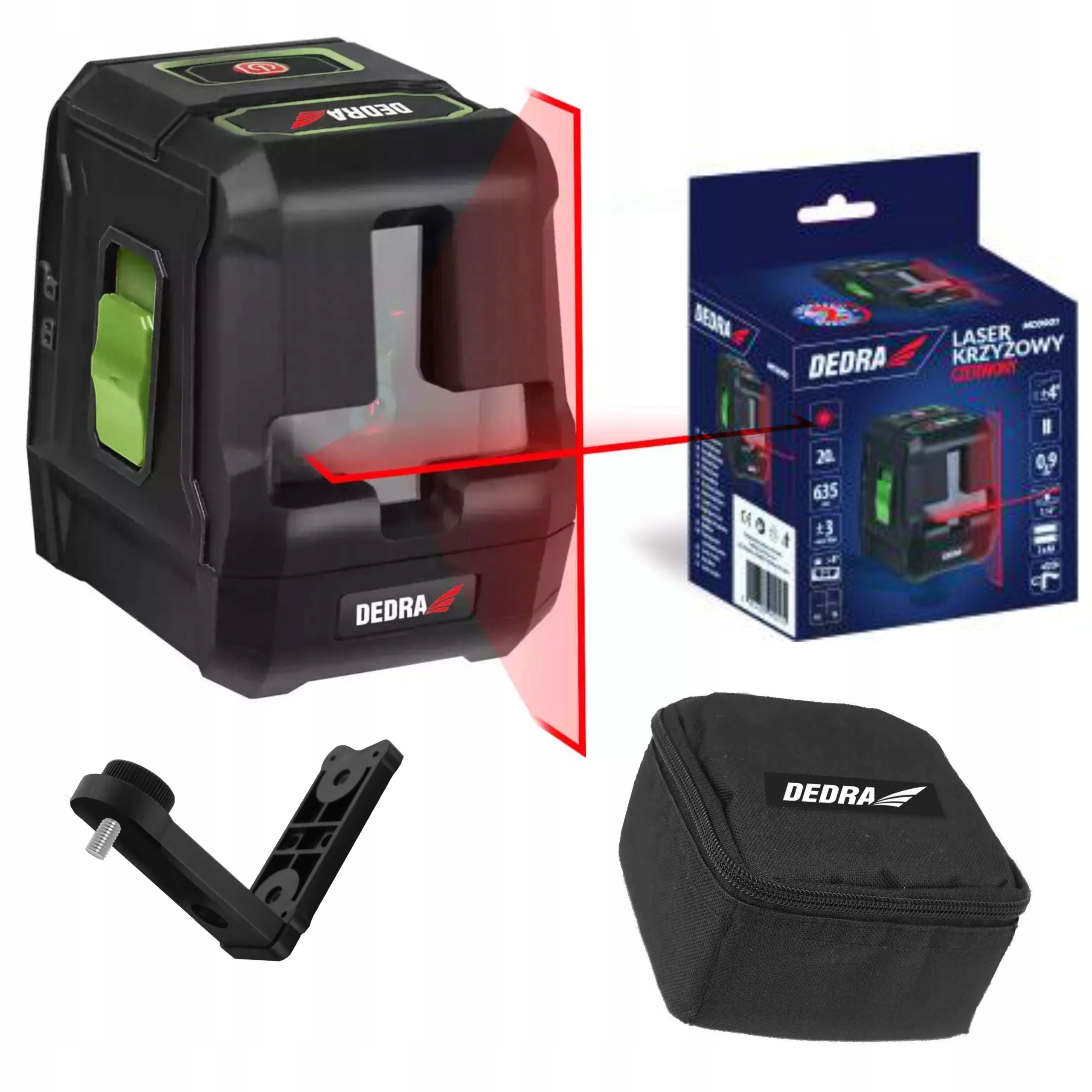 DEDRA LASER KRZYŻOWY POZIOMICA 20M +ETUI +UCHWYT