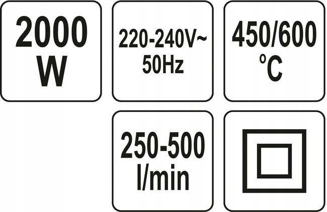 YATO OPALARKA ELEKTRYCZNA 2000W AKCESORIA 600°C YT-82294 + 4 DYSZE 2 BIEGI