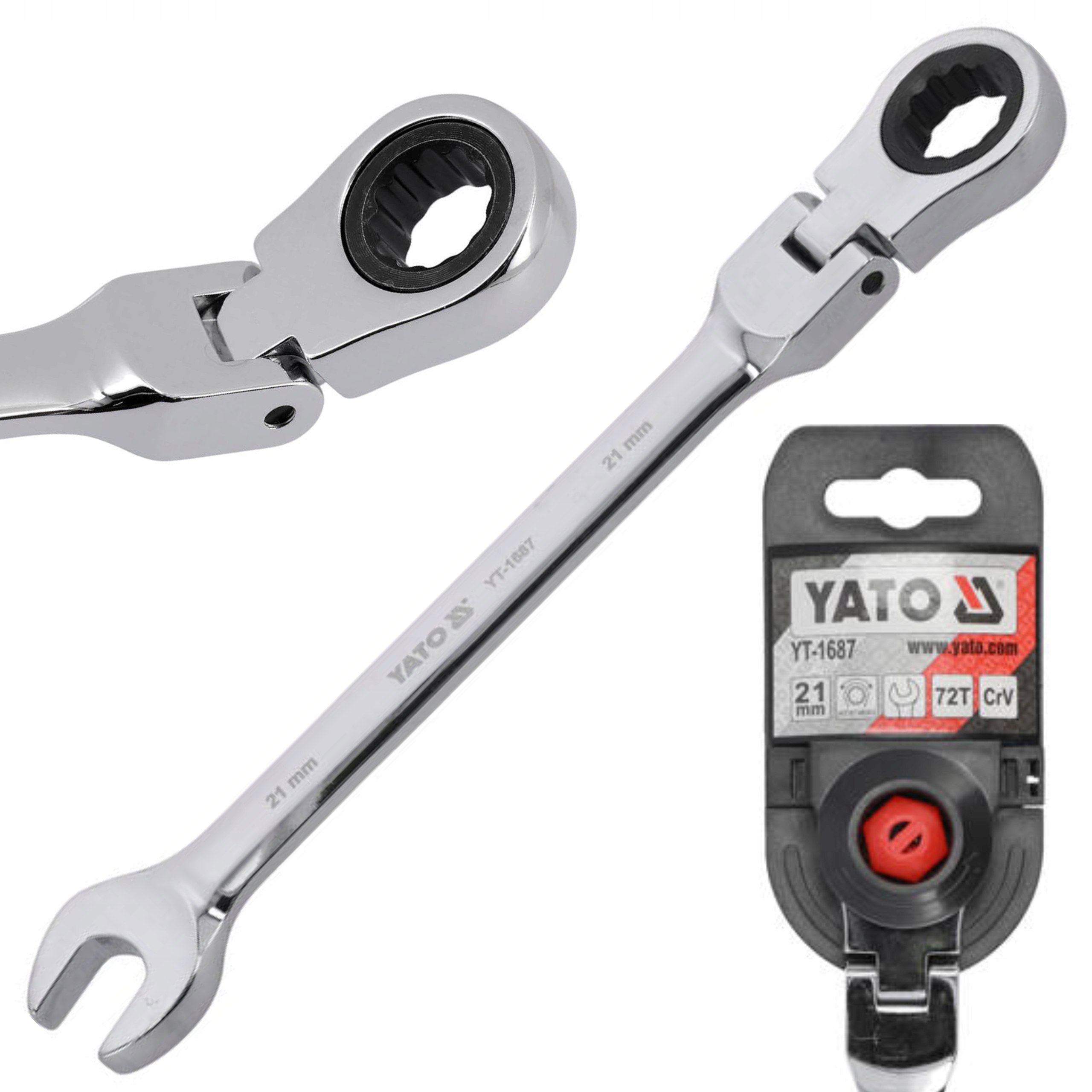 YATO KLUCZ PŁASKO-OCZKOWY Z GRZECHOTKĄ I PRZEGUBEM 21 MM YT-1687