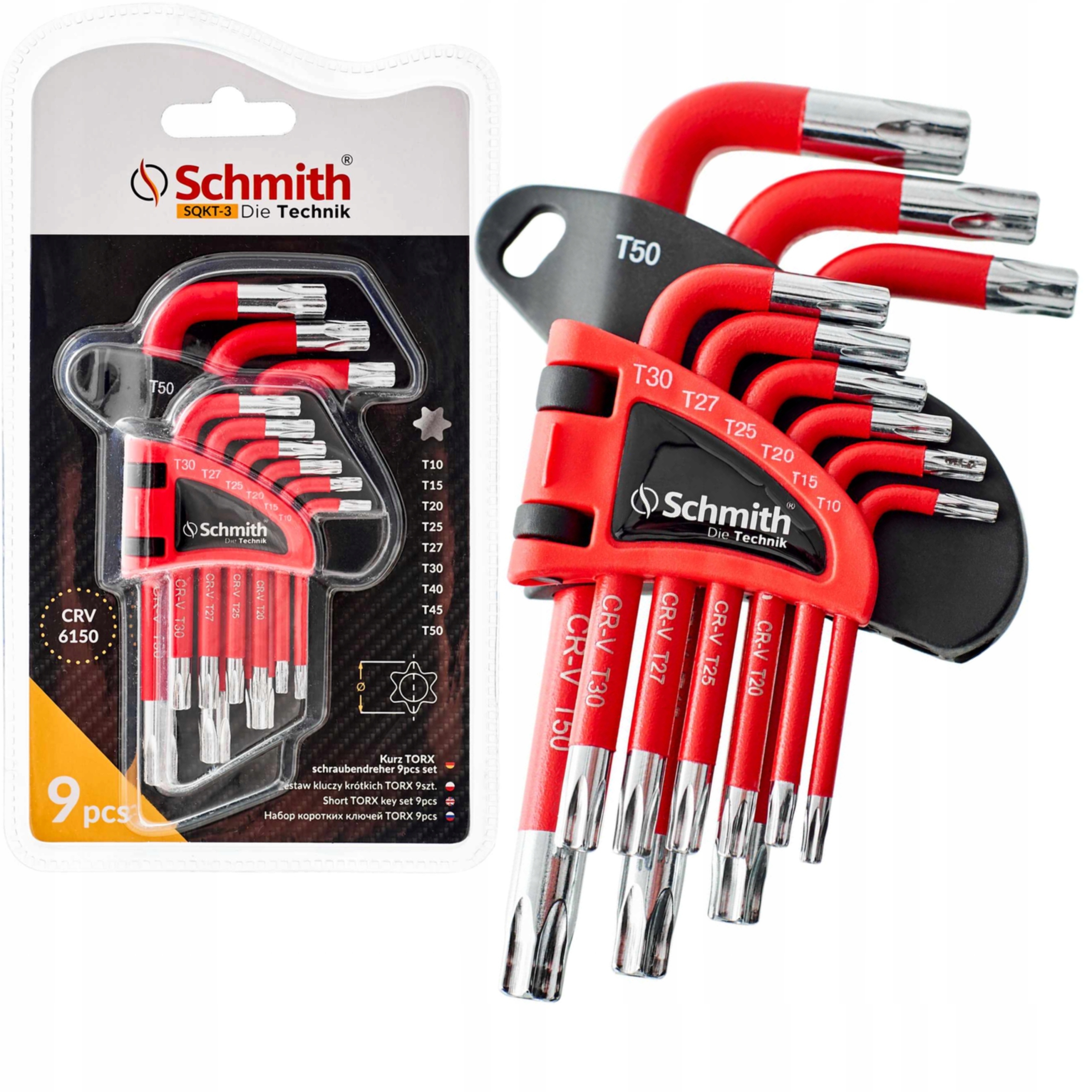 SCHMITH ZESTAW KOMPLET KLUCZY KLUCZE IMBUSOWE TORX KRÓTKIE IMBUS T10-T50